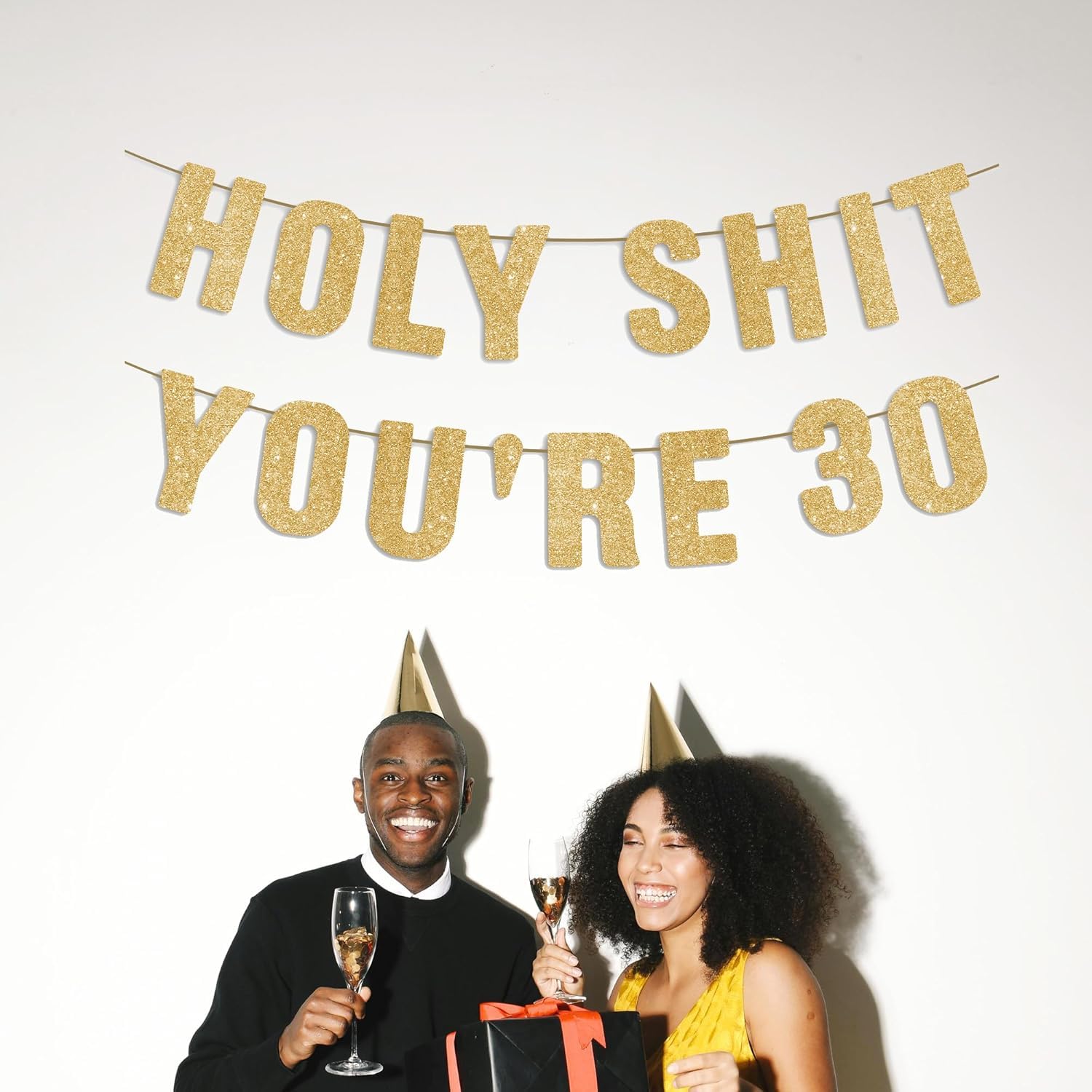 Happy 30th Birthday Decorations for Her, Funny 30 Year Old Party Sign for Him, Pre-Strung 30th Bday Party Banner - Gold Glitter