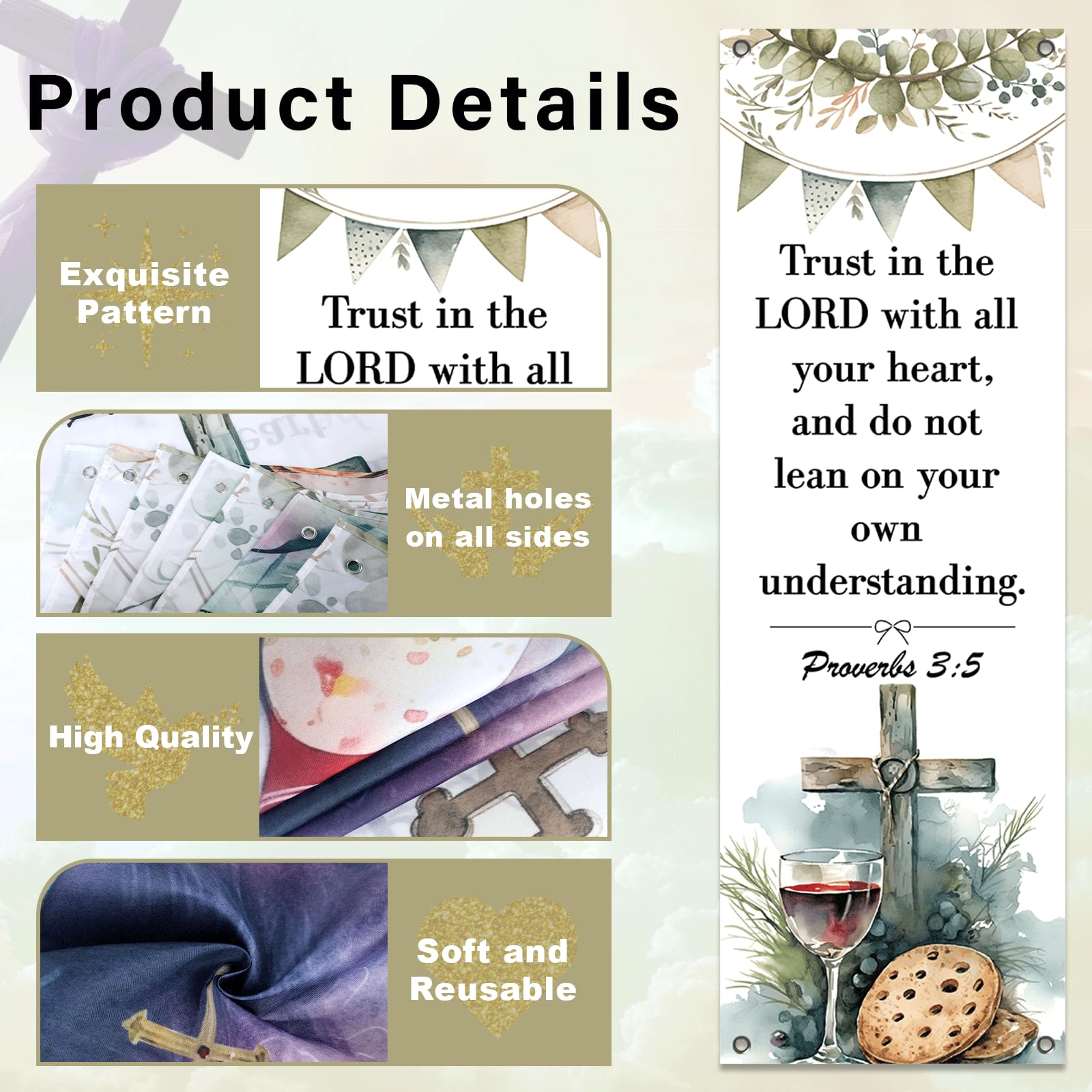 4Pcs Easter Church Banners for Sanctuary Wall Welcome Religious Banners Hanging Backdrop Scripture Watercolor Easter Signs Bible Verses Banner Scripture Hanging Signs for Church School Decor