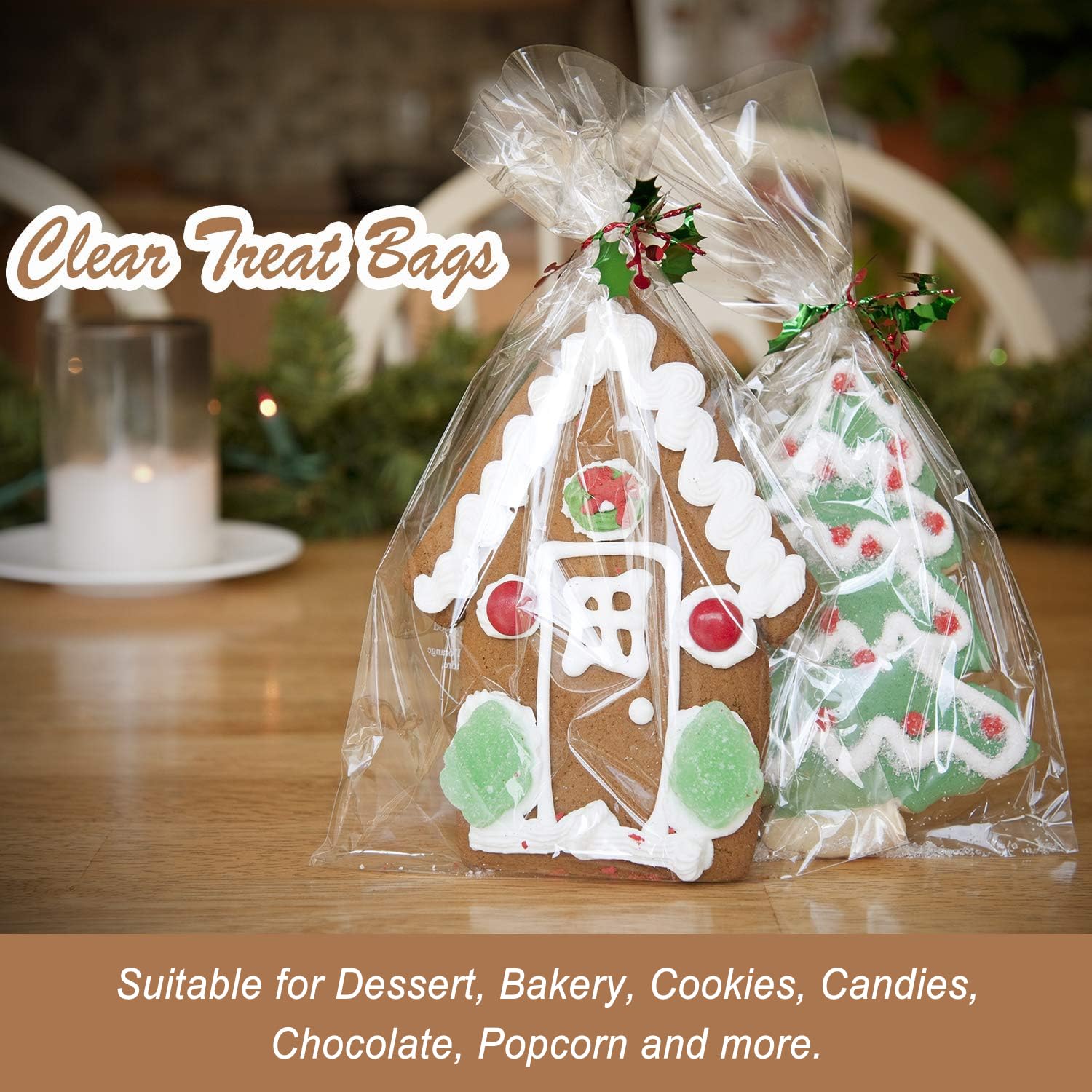 Morepack Cellophane Treat Bags 5x7 In 200 PCS Cookie Bags with Twist Ties