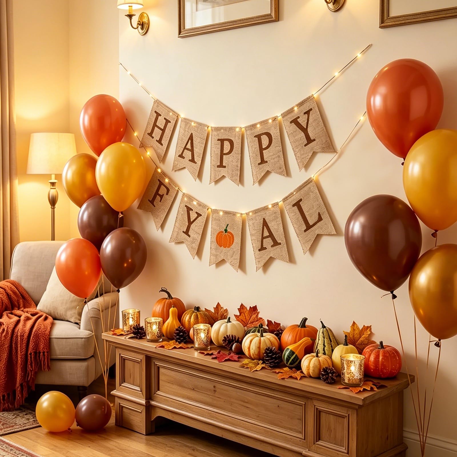 Whaline Happy Fall Pumpkin Burlap Banner Sign Autumn Harvest Home Decor Bunting Flag Garland for Mantel Fireplace Thanksgiving Day Party Decoration