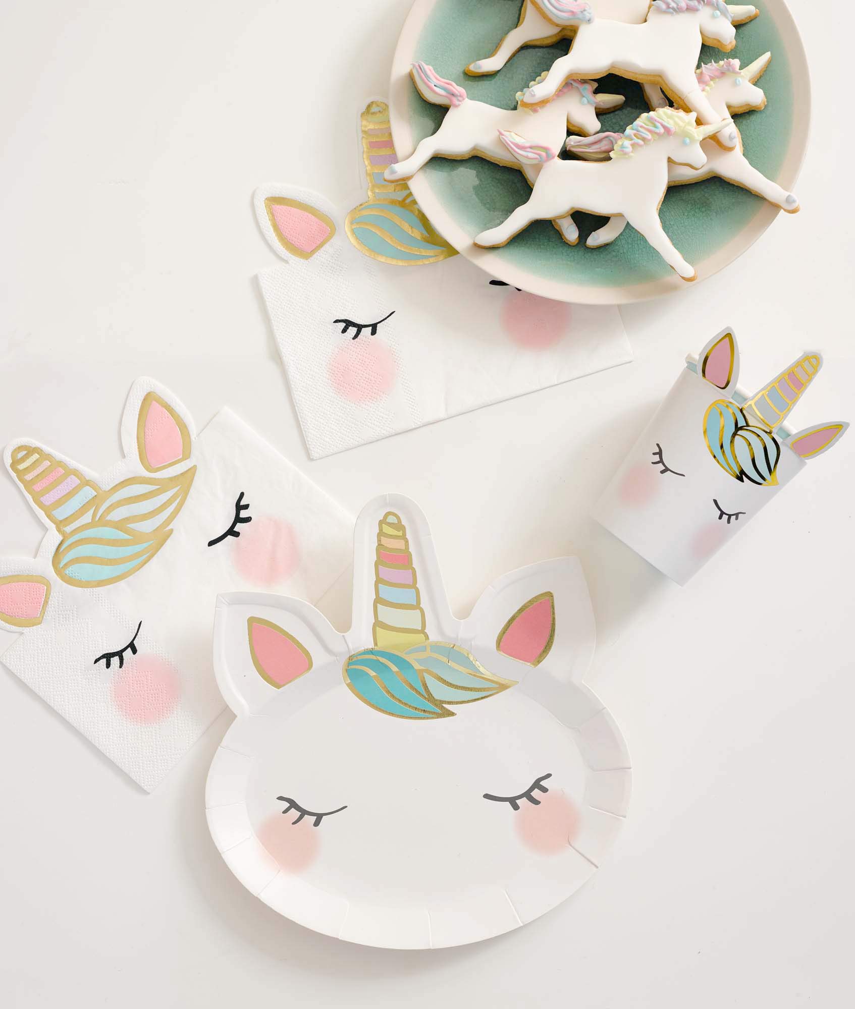 Talking Tables 8 x 9oz Unicorn Face Paper Cups for Kids Unicorn Birthday Party, Pastel Pink with Gold Foil, Bridal Shower, Baby Shower, Wedding, 9oz 250ml