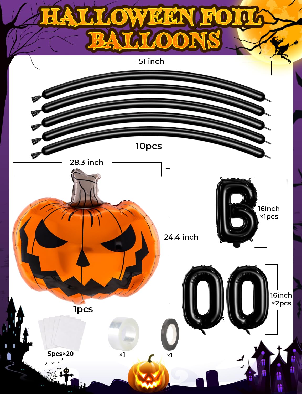Haolongfa Halloween Balloons Garland Arch Kit with BOO Pumpkin Foil Balloon