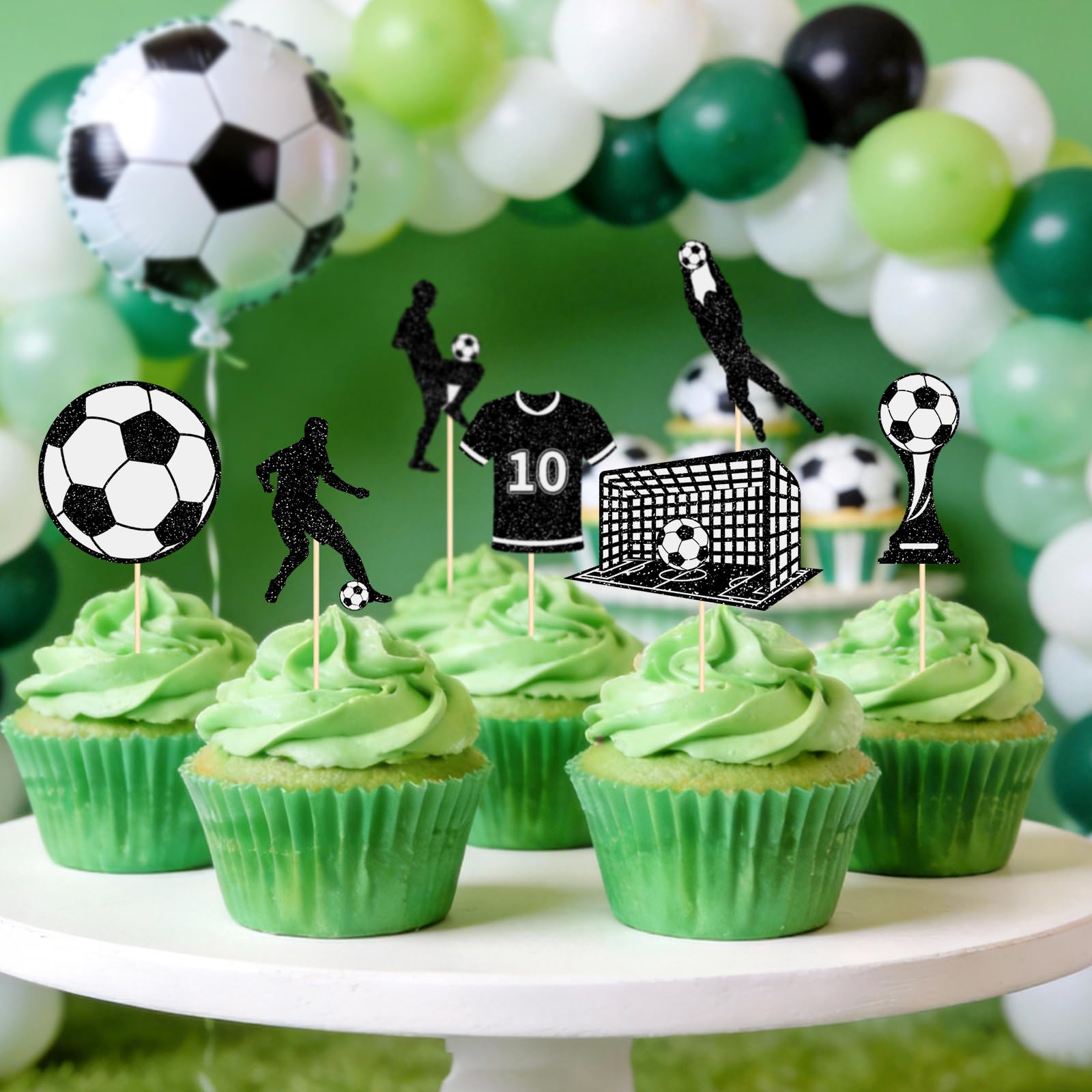 Hooqict 40Pcs Soccer Ball Cupcake Toppers Soccer Birthday Cake Topper Decorations Cupcake Picks for Kids Boys Men Sports Theme Birthday Party Decorations Game Day Party Supplies