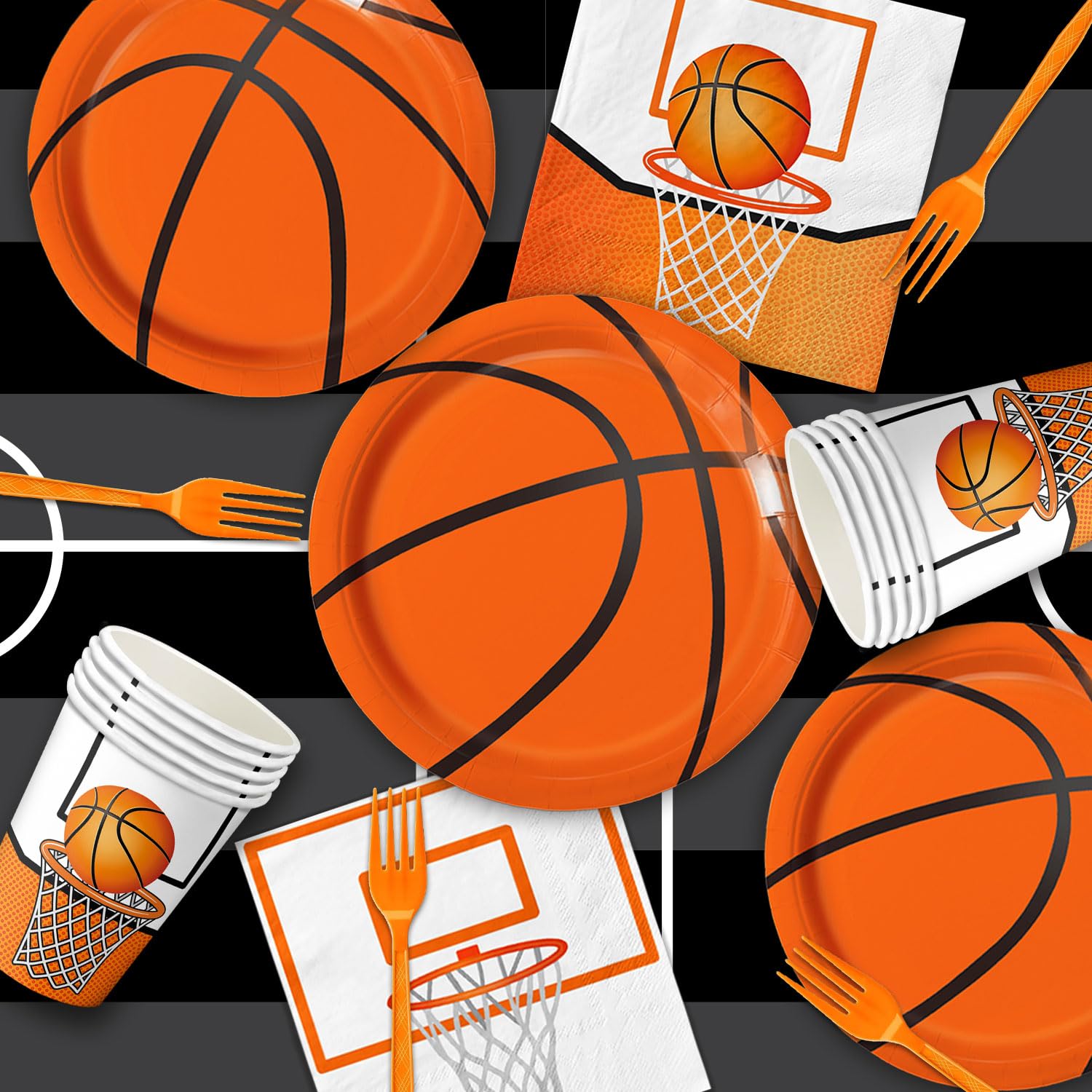 QIYANPAX 147 PCS Basketball Party Decorations - Basketball Party Supplies - Plates, Napkins, Cups, Cutlery, Banner, Tablecloths for Birthday Party Decorations, Serves 24