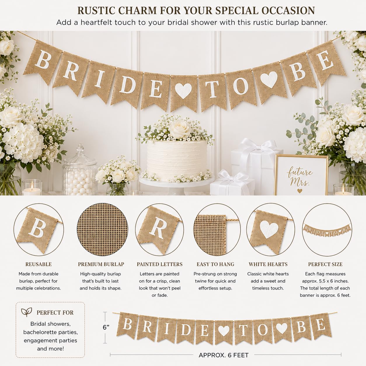 Shimmer Anna Shine Bride to Be Burlap Banner – 13-Piece Pre-Strung Bridal Shower Decorations & Bachelorette Garland, 5 x 7″ Pennants, Rustic Wedding Engagement Party Décor