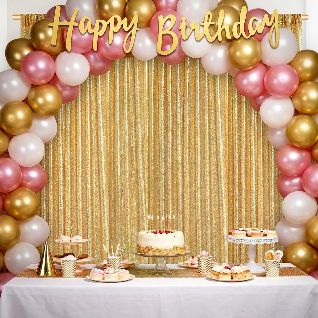 Gold Sequin Backdrop Curtain Panels Stage 2 Pieces 2FTx8FT Sheer Gold Curtains Backdrop Photo Backdrop Curtains for Wedding Birthday Party Background Drapes Christmas Decorations