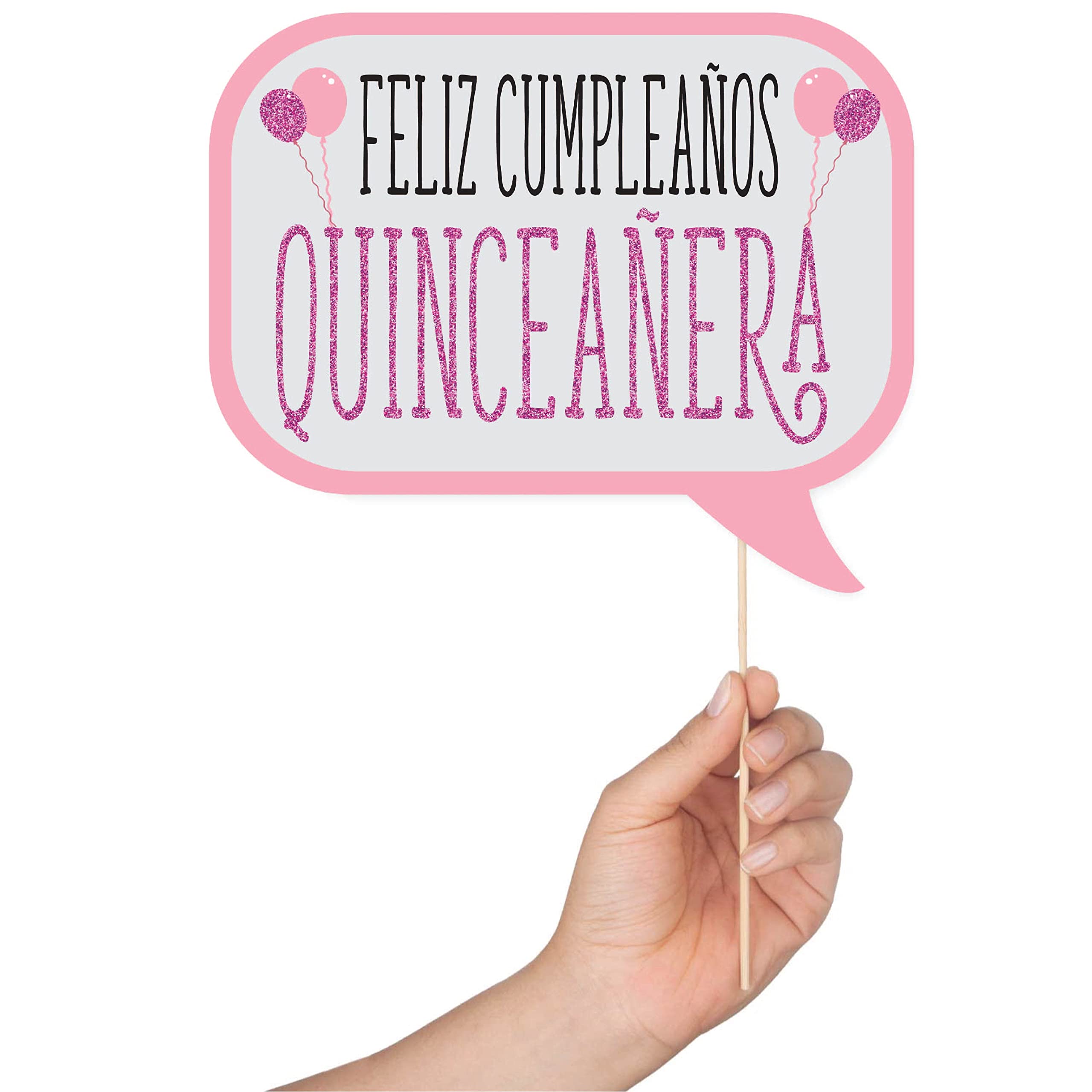 Quinceanera Photo Booth Props - 41-pc Photobooth Kit with 8 x 10-Inch Sign, 60 Adhesive Pads, 45 Sticks - Sweet 15 Photo Booth Props - Decoracion para 15 Años Quinceañeras