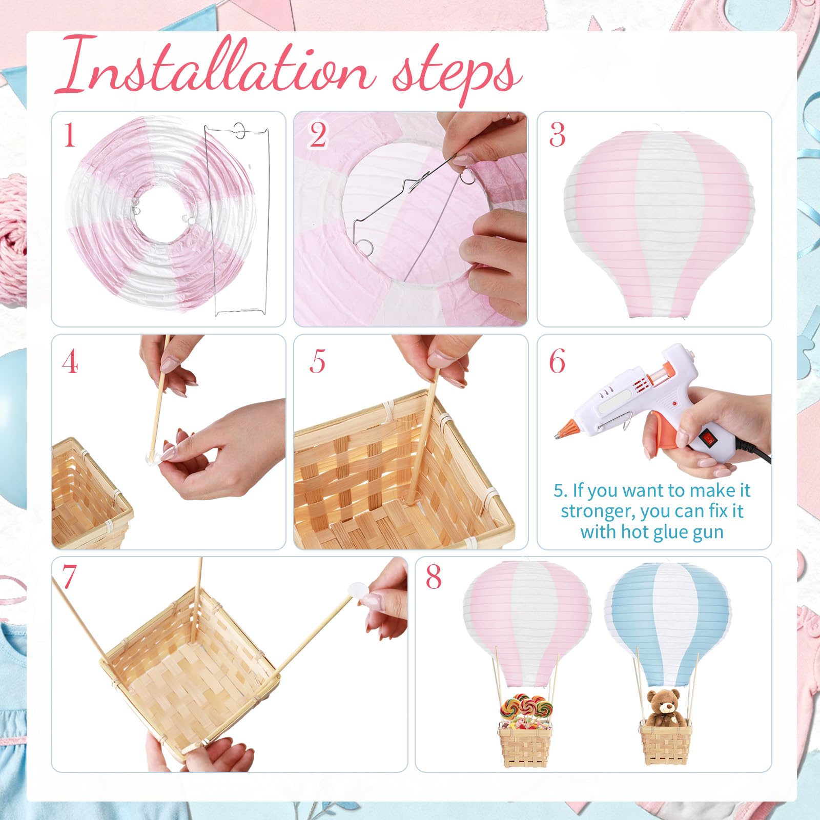Meooeck 8 Sets Pink and Blue Hot Air Balloon Table Centerpieces Decor