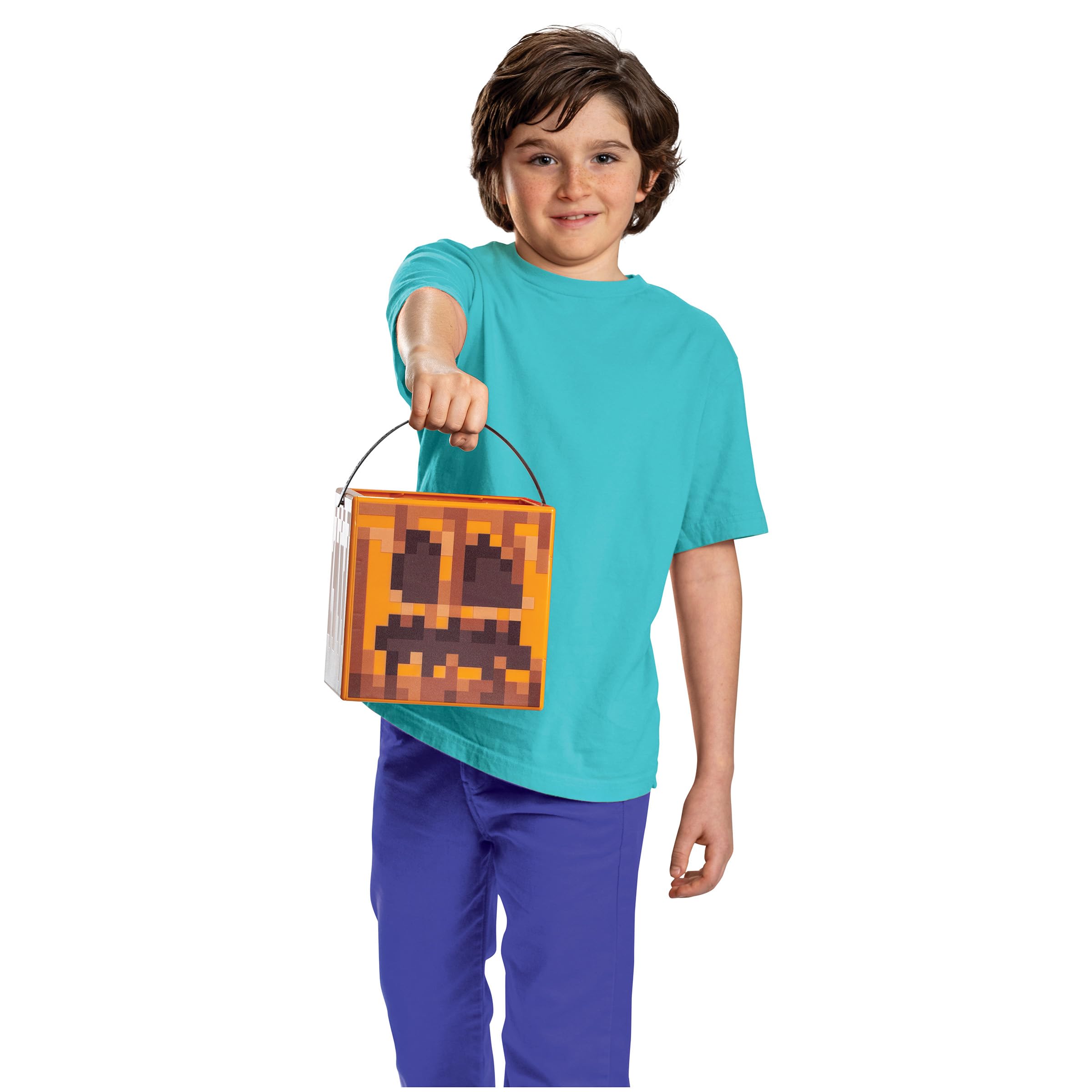 Disguise Minecraft Jack O' Lantern Treat Pail, Official Candy Bucket Costume Accessory for Kids & Décor, 7x7x7 inches