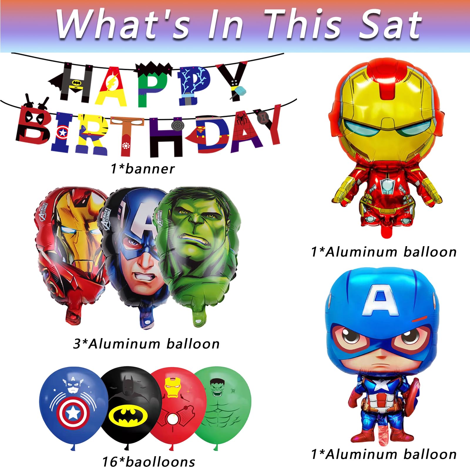 22PCS Party Balloons Set for Superhero Birthday Party Supplies Avengers Party,for Superhero Birthday Party Supplies