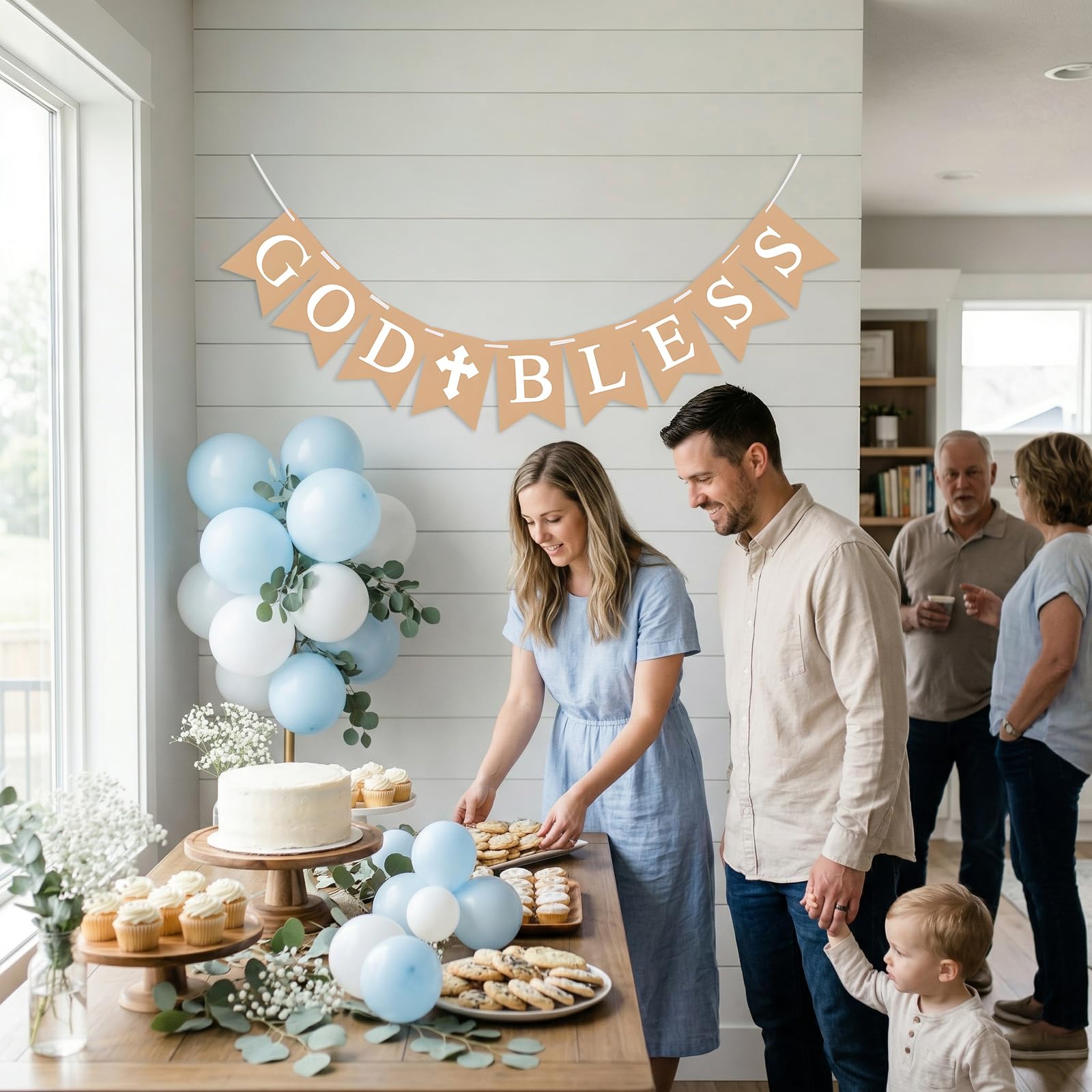 God Bless Banner for Baptism, First Communion Decorations, Baby Christening Decor, Rustic Baptism Banner for Boys Girls, Confirmation Party Supplies, Religious God Bless Sign