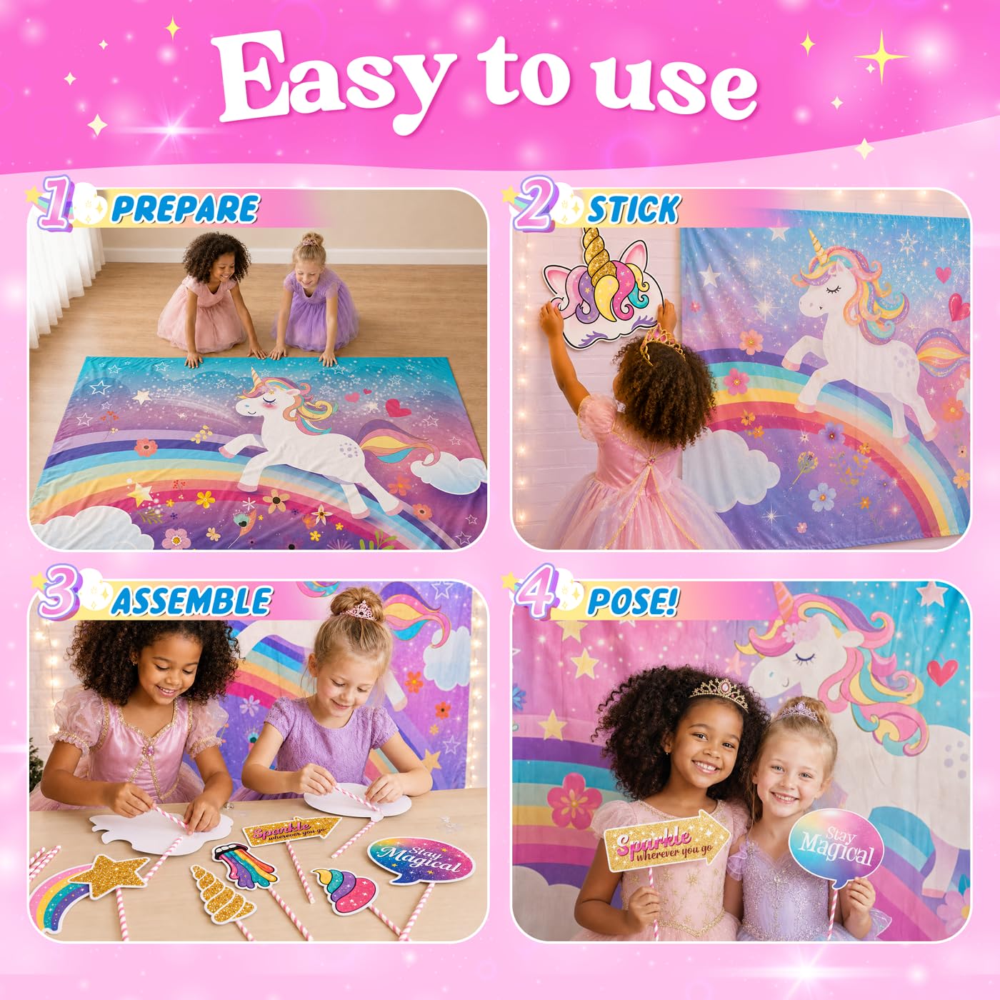 Magical Unicorn Theme Photography Backdrop and Studio Props. Great as Birthday Photo Booth Background, Girls Rainbow Banner Party Supplies and Princess Baby Shower Decorations