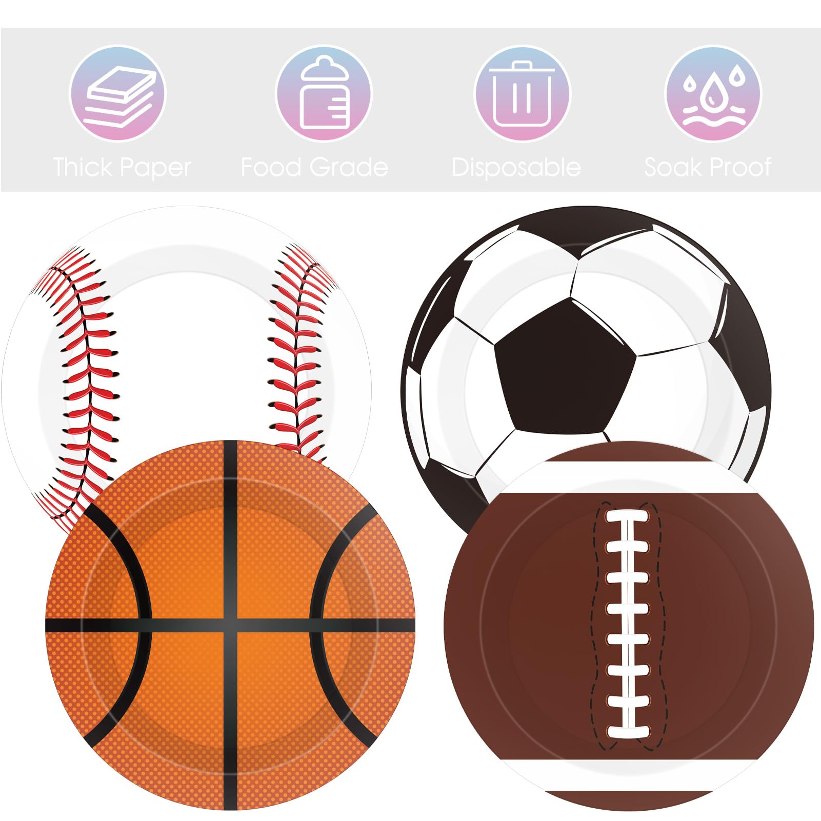 Sports Themed Party Decorations,40Pcs Sports Party Plates,7Inch - Baseball Football Soccer Basketball Round Paper Plate Sets,for Sports Themed Celebrations,Game day,Birthday Decorations for Boys