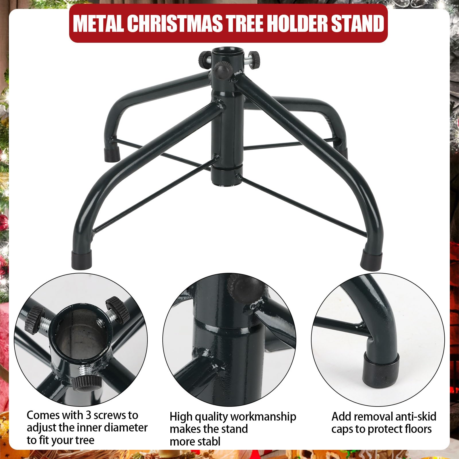 CCINEE Metal Christmas Tree Stand, Universal Folding Xmas Tree Stand 11.8 Inch Replacement Tree Stand Base for 2 Ft to 5 Ft Christmas Artificial Trees Fake Tree,Green