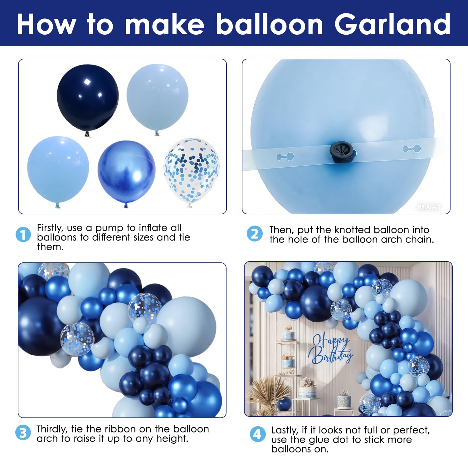 Zesliwy Blue Balloon Arch kit, with Confetti, Latex, Party Decorations