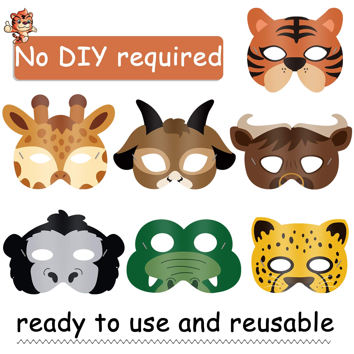 Blulu 16 Pcs Safari Animal Mask for Kids Jungle Zoo Cartoon Mask, Animals