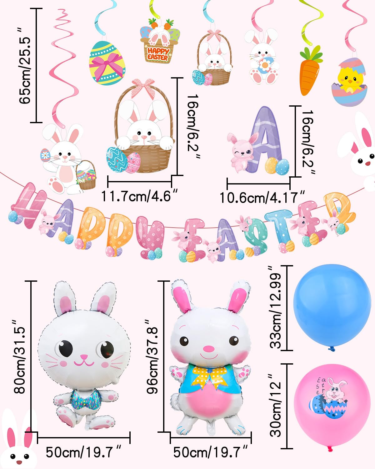 55PCS Easter Party Decorations Kit with Balloons Banner and Swirls