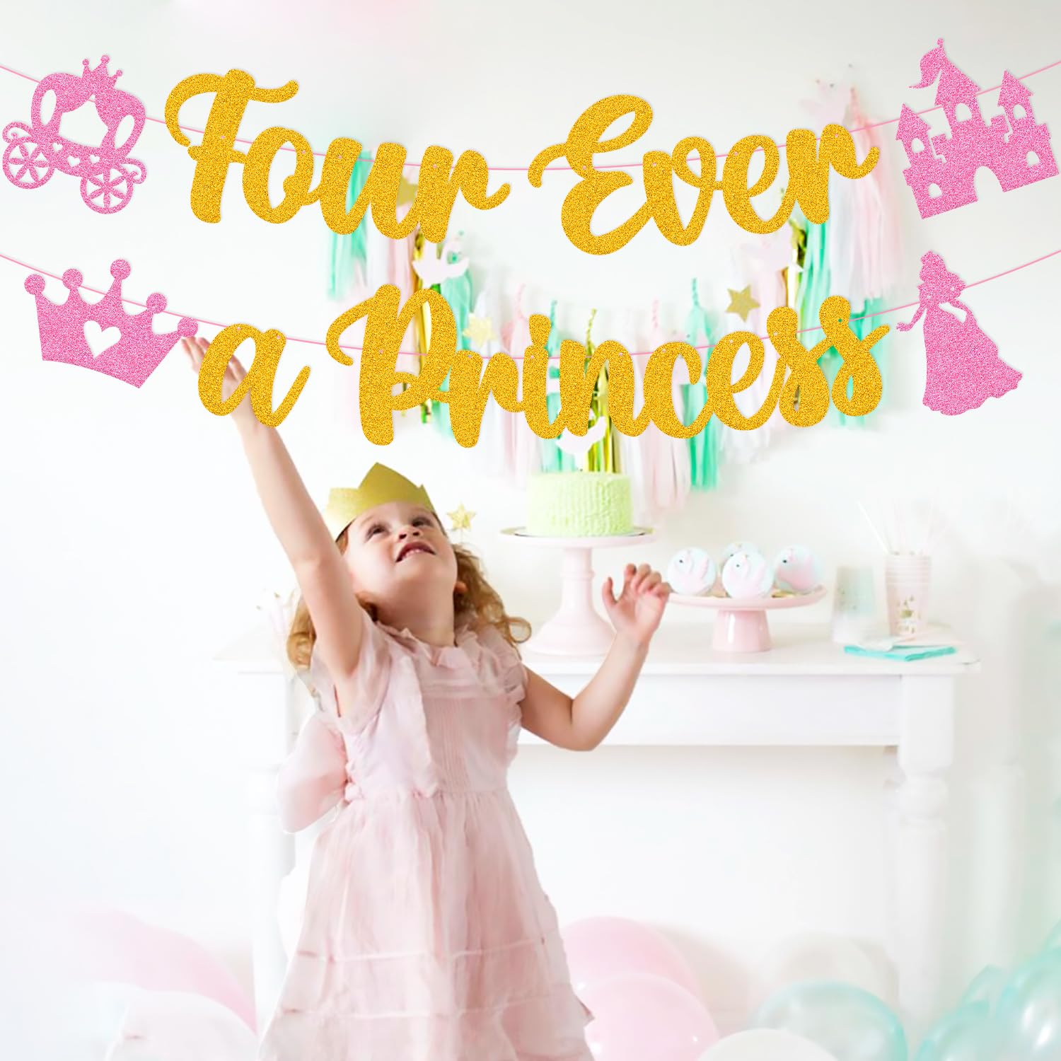 Four Ever A Princess Banner Beautiful Princess Girl 4th Birthday Party Decorations Our Little Princess 4 Years Old Birthday Party Supplies