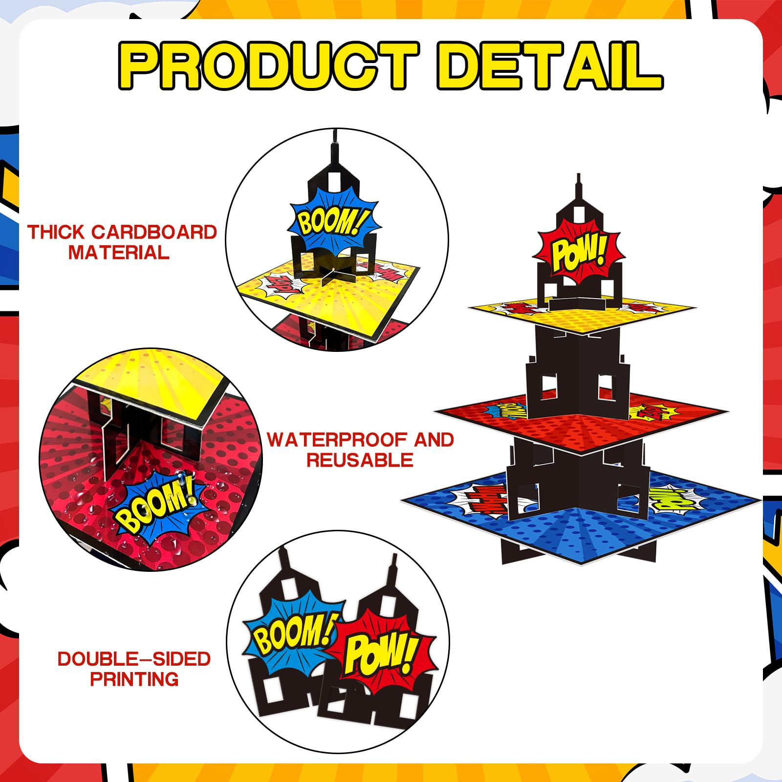 KALEFO Superhero Party Supplies Cake Stand 3 Tier Cupcake Stand Super Hero Parties Favors Mini Cup Cake Holder for Birthday Decorations (Superhero)
