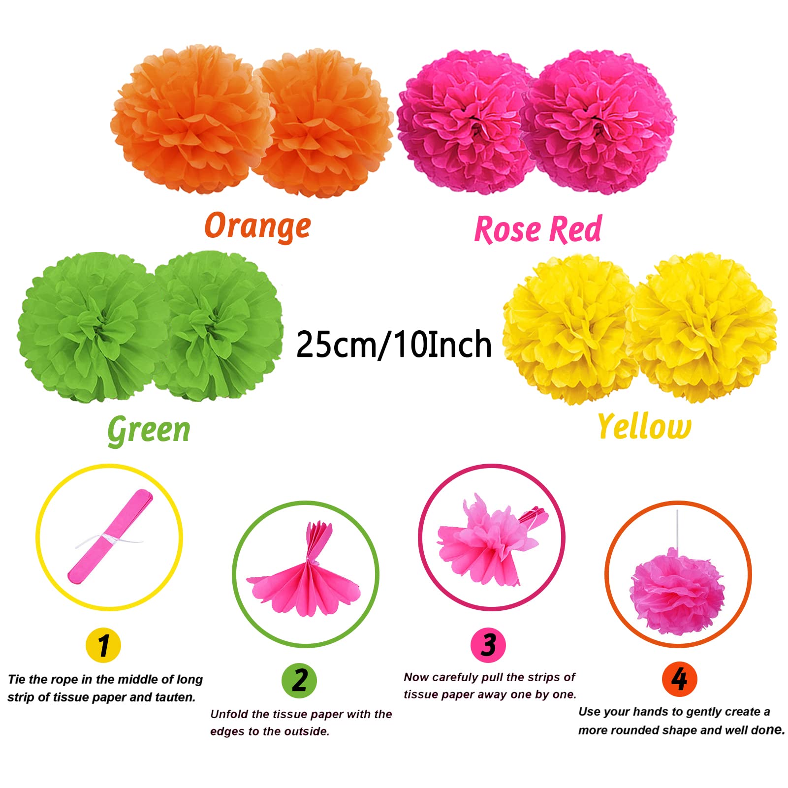 ZERODECO Party Decorations, 41 Pcs Multicoloured Papar Fans Pompoms Garlands String Tissue Paper Tassel for Fiesta Mexican Theme Cinco De Mayo Coco Carnivals Festivals Birthday Party
