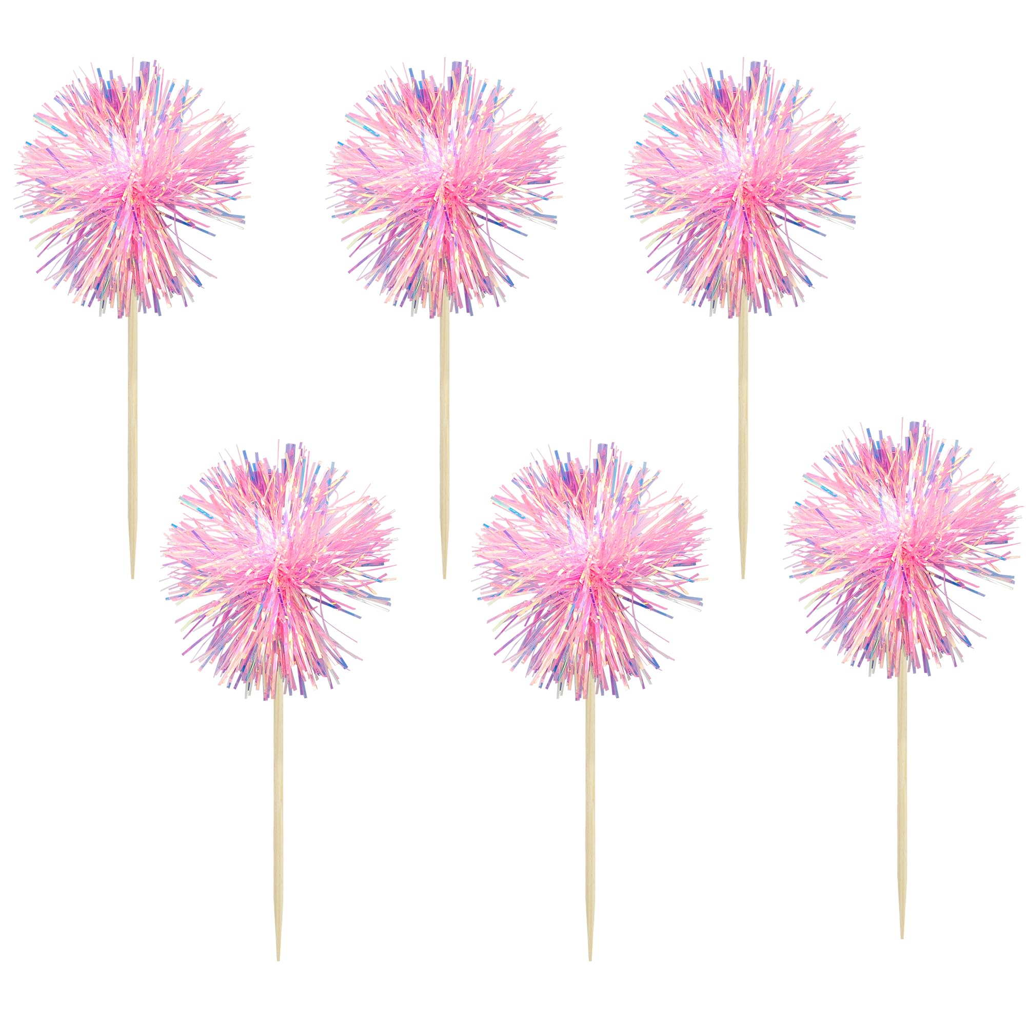Gyufise 30Pcs Foil Firework Cupcake Toppers Sparkle Tinsel Cake Toppers Tinsel Drink Cake Decoration Cocktail Picks for Birthday Wedding Graduation Party Supplies Dark Pink