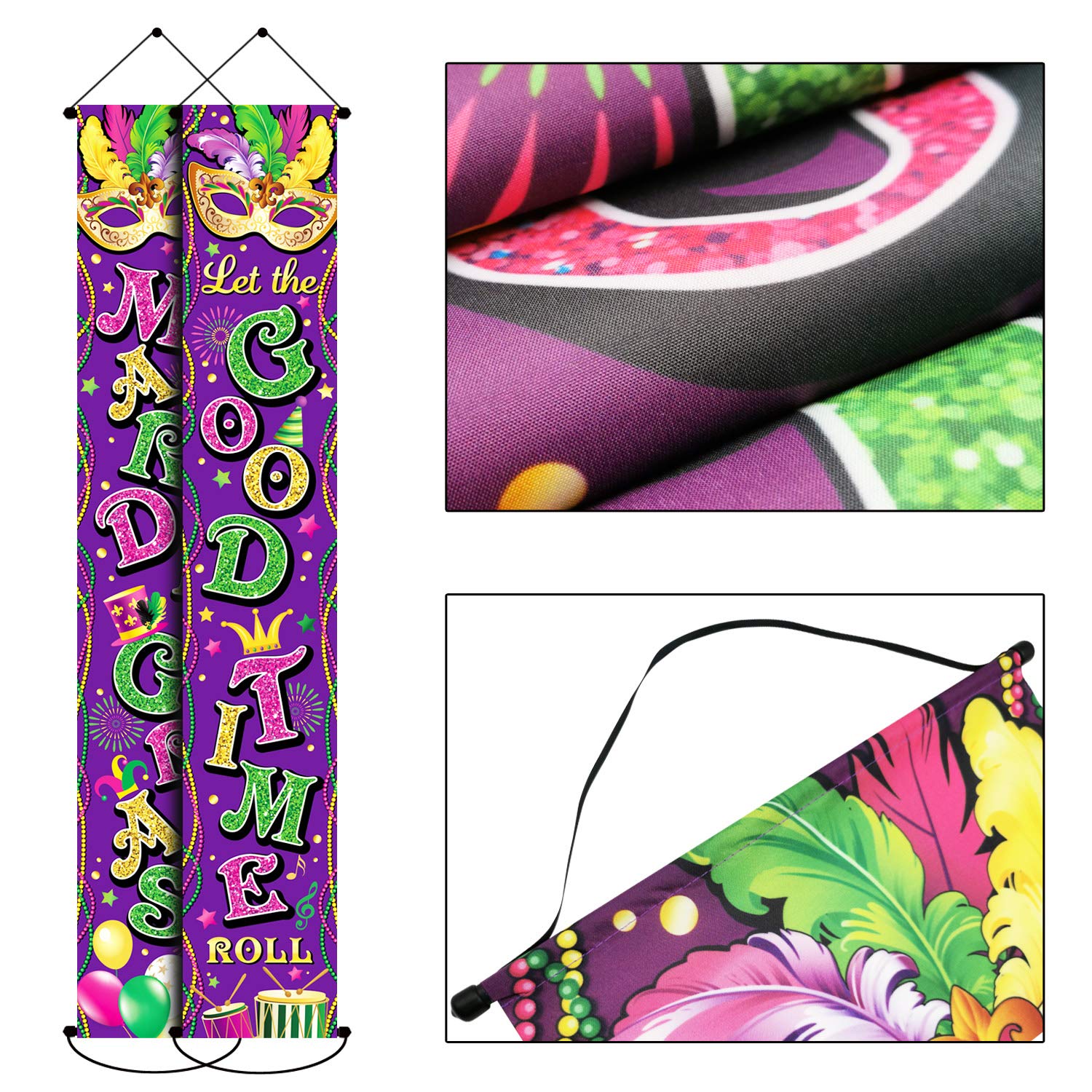 3 Pack Mardi Gras Decorations Banner New Orleans Party Mardi Gras Porch Door Decor Hanging Welcome for Home Yard Lawn Outdoor Indoor (Purple)