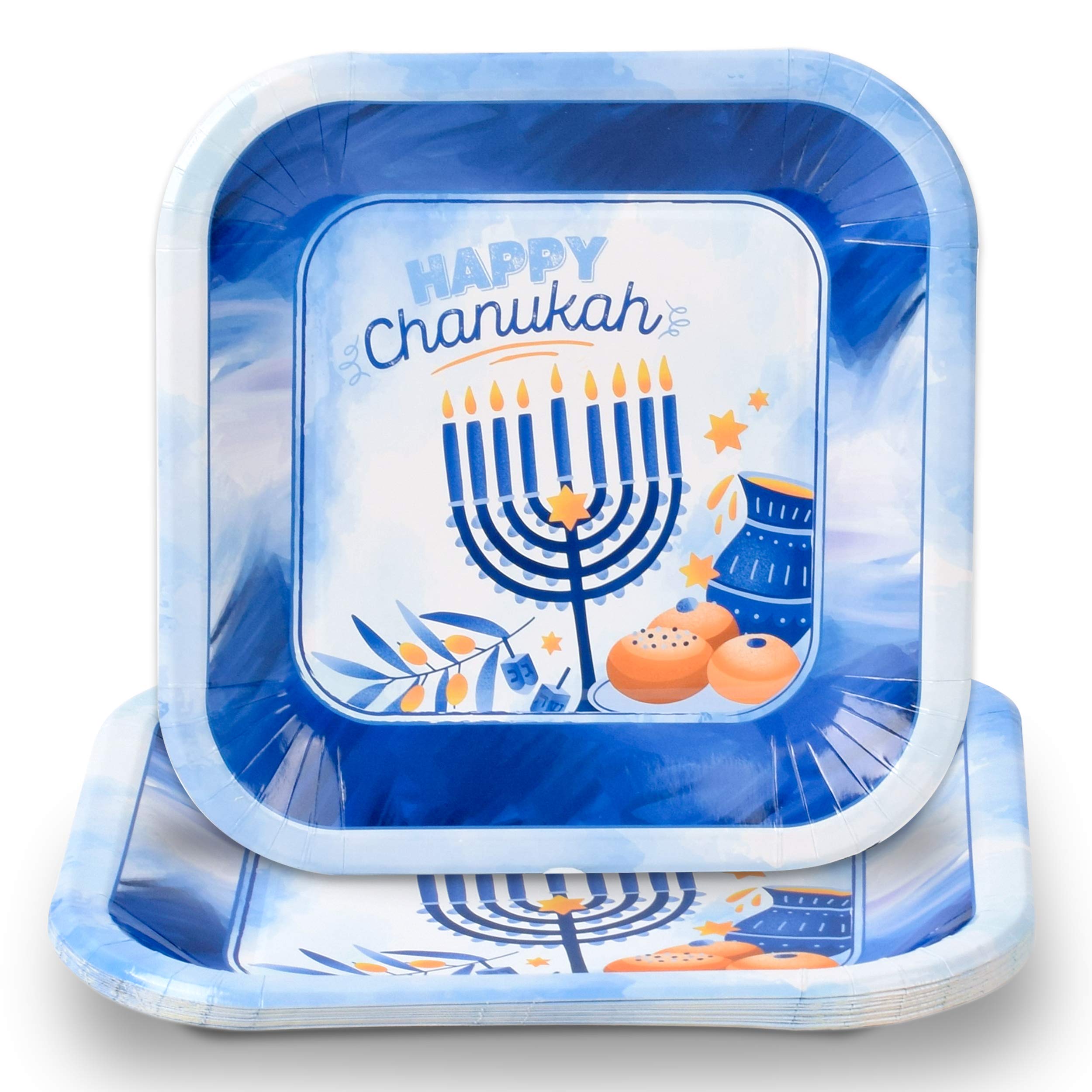 Hanukkah Plates And Napkins Set - Hanukkah Party Set - 7" And 9" Plates, Cups, Napkins and Tablecloth - Serves 10