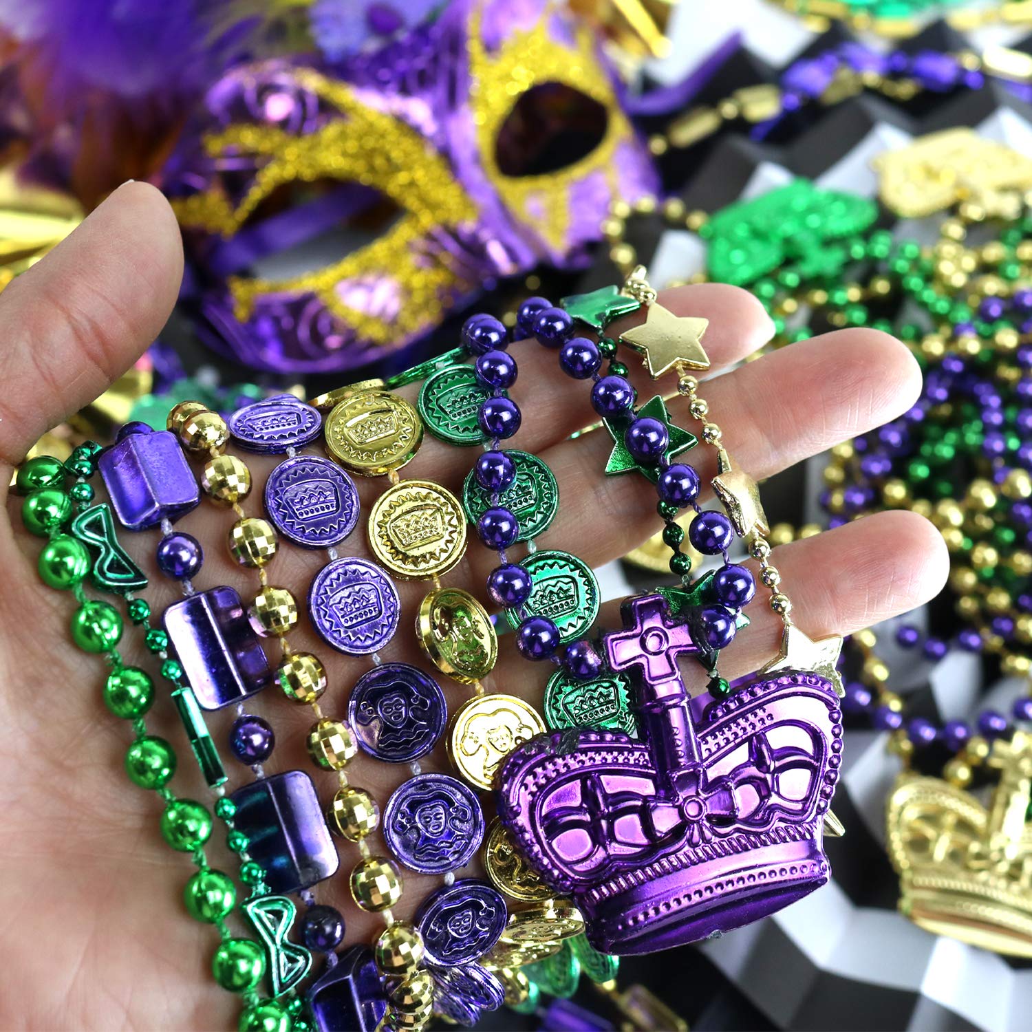 GiftExpress 100 pcs Mardi Gras Metallic Bead Necklaces for Party Favors, Mardi Gras, New Year Parade, St Patrick Day Celebrations, Christmas Decorations, Tailgating Party