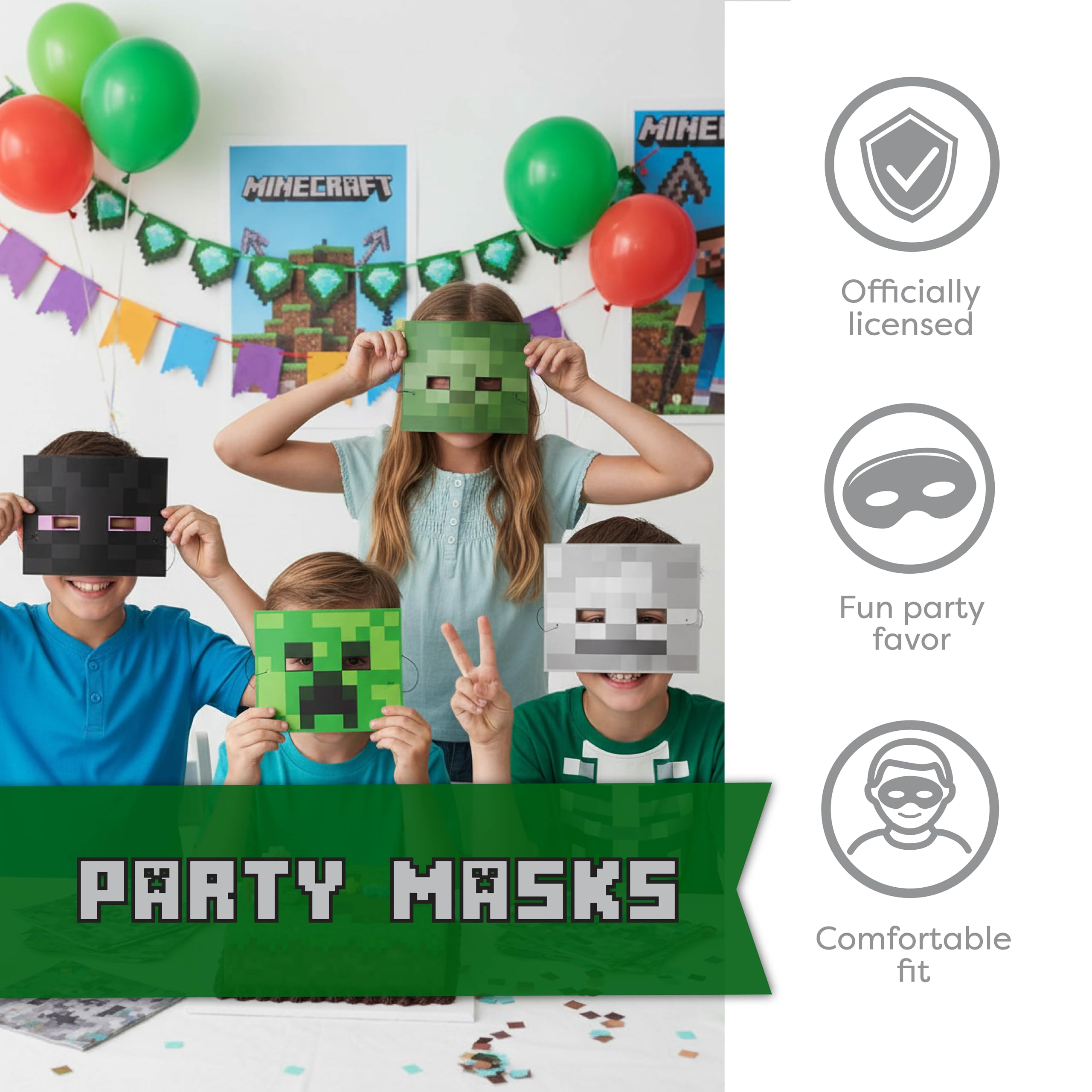 Minecraft Party Favors and Birthday Party Decorations - 16-Pack Masks