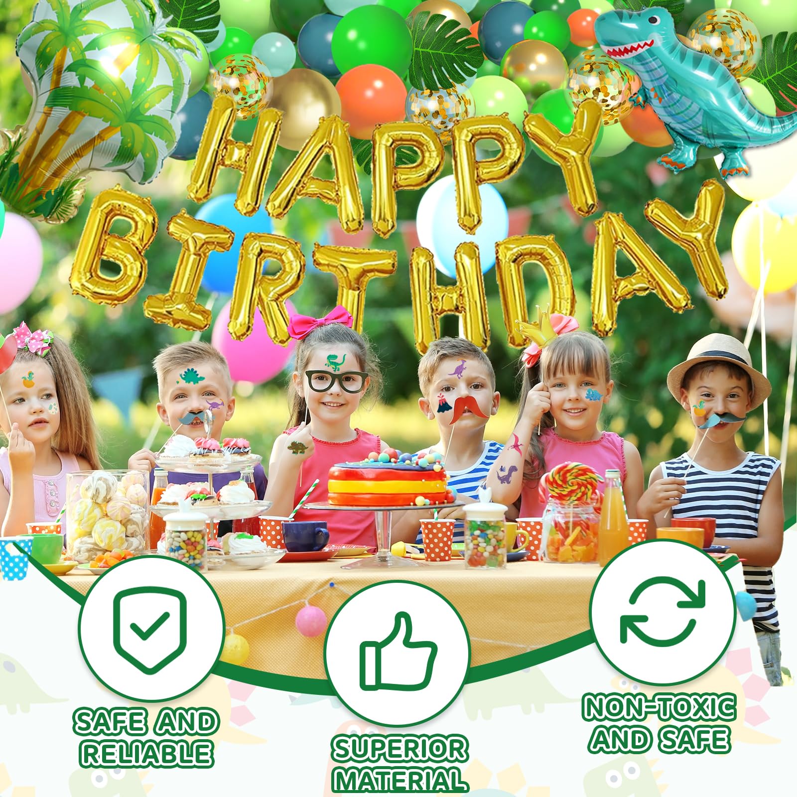 125pcs Dinosaur Birthday Party Decorations, Dinosaur Balloons Arch Garland Kit with Fringe Curtain, Balloons for Party Baby Shower Decorations for Boy Kids