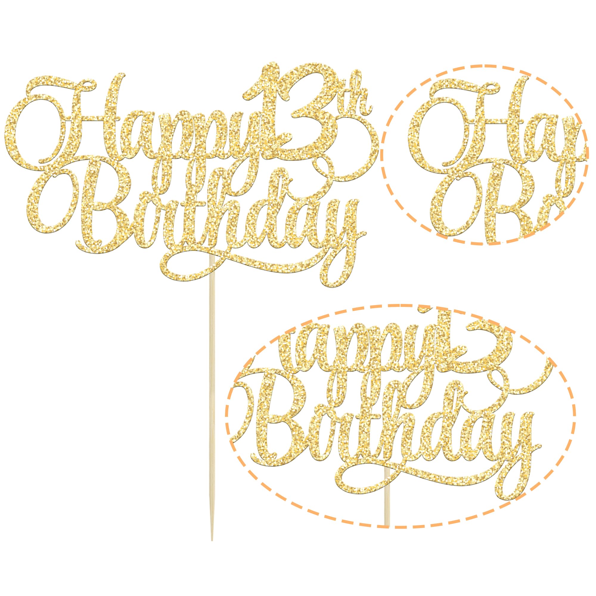 1 Pack Happy 13th Birthday Cake Topper Glitter Number 13 Thirteen Years Old Birthday Cake Pick Decoration for 13th Birthday Celebrating Anniversary Party Supplies Gold