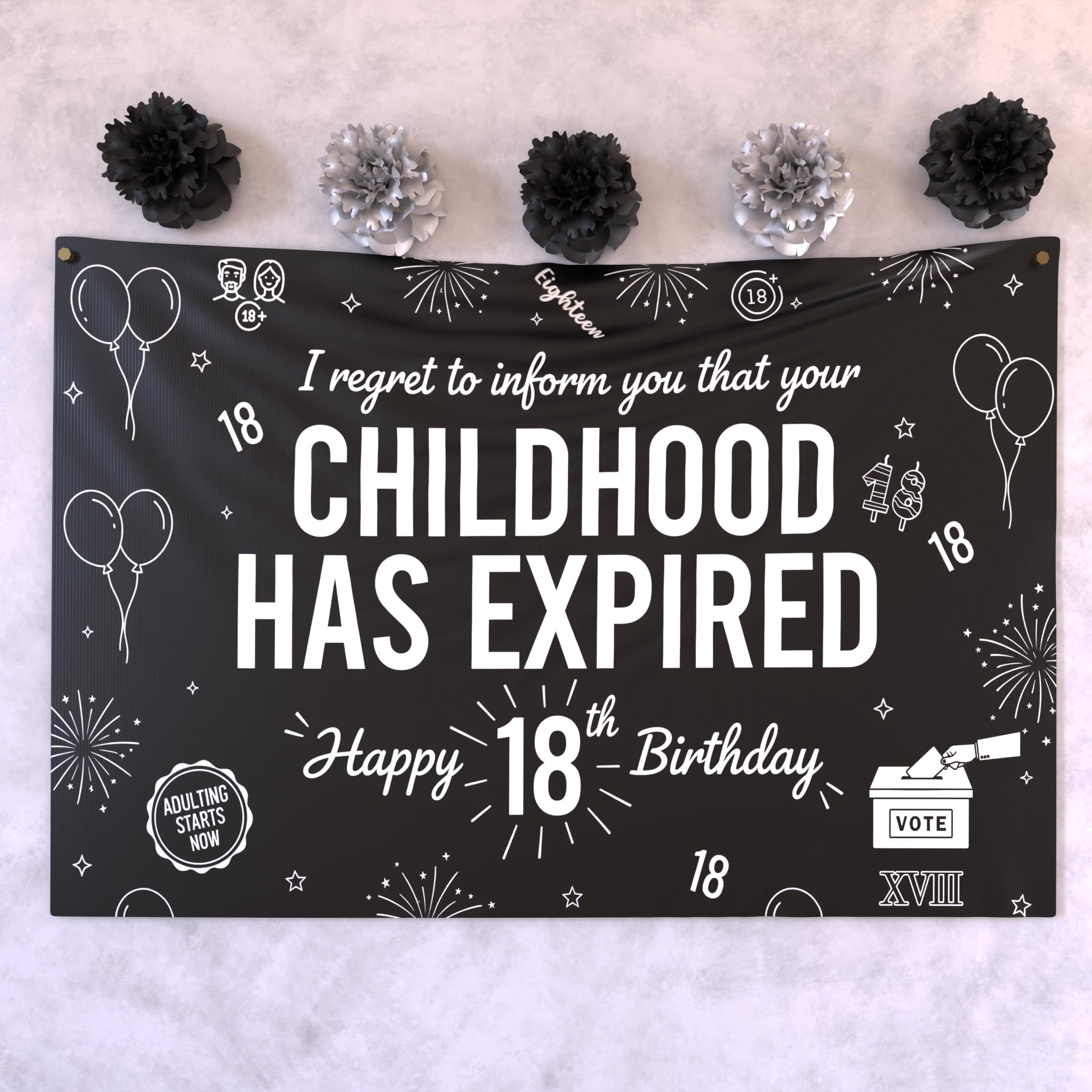 18th Birthday Decorations For Boys Includes Banner, Backdrop, Tablecloth, Latex Balloons, Foil Balloons, Cake Topper, Cupcake Toppers & Hanging Swirls