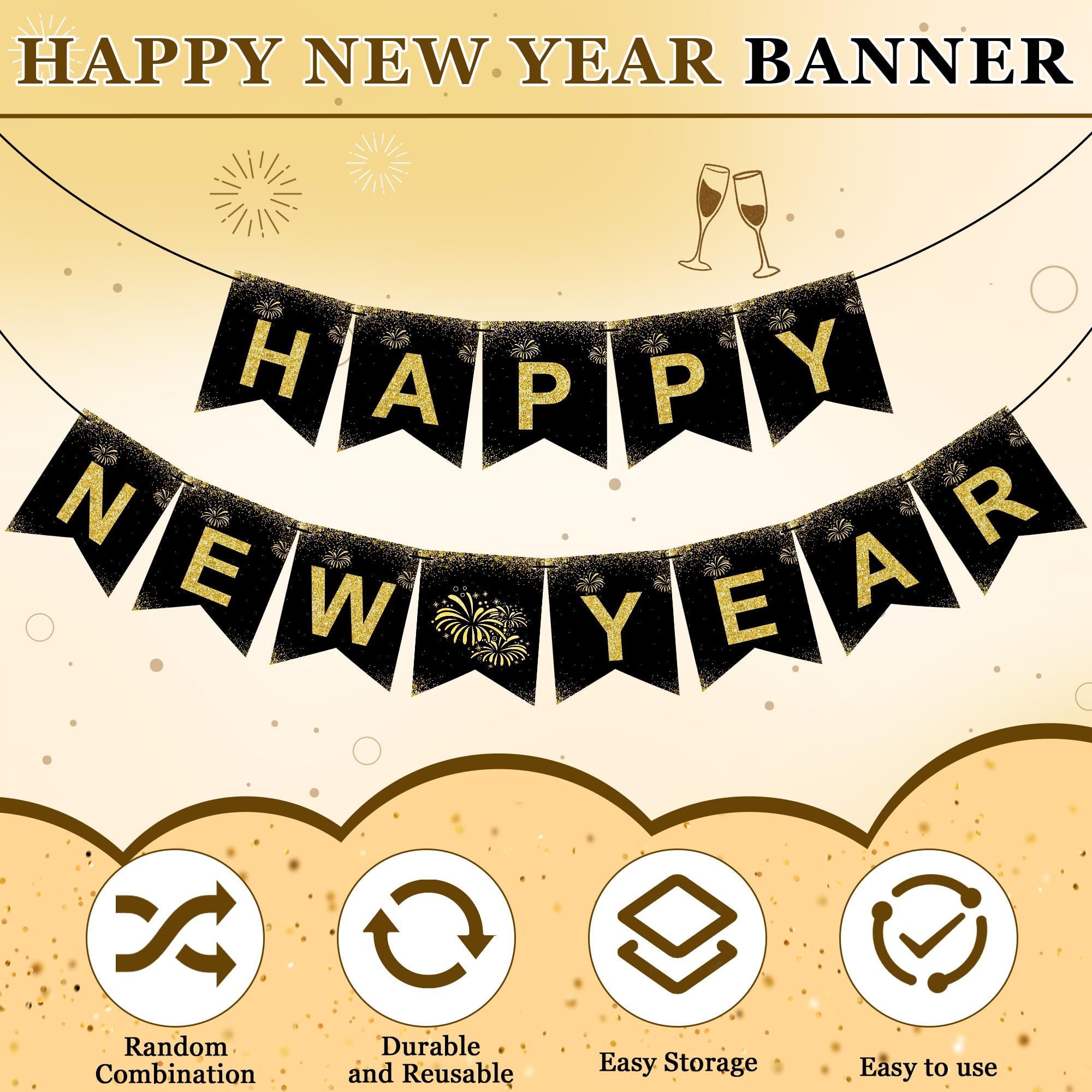 OHOME New Years Decorations 2027 - Happy New Year Banner - New Years Eve Party Supplies - Happy New Year Decorations 2027 Eve Decorations