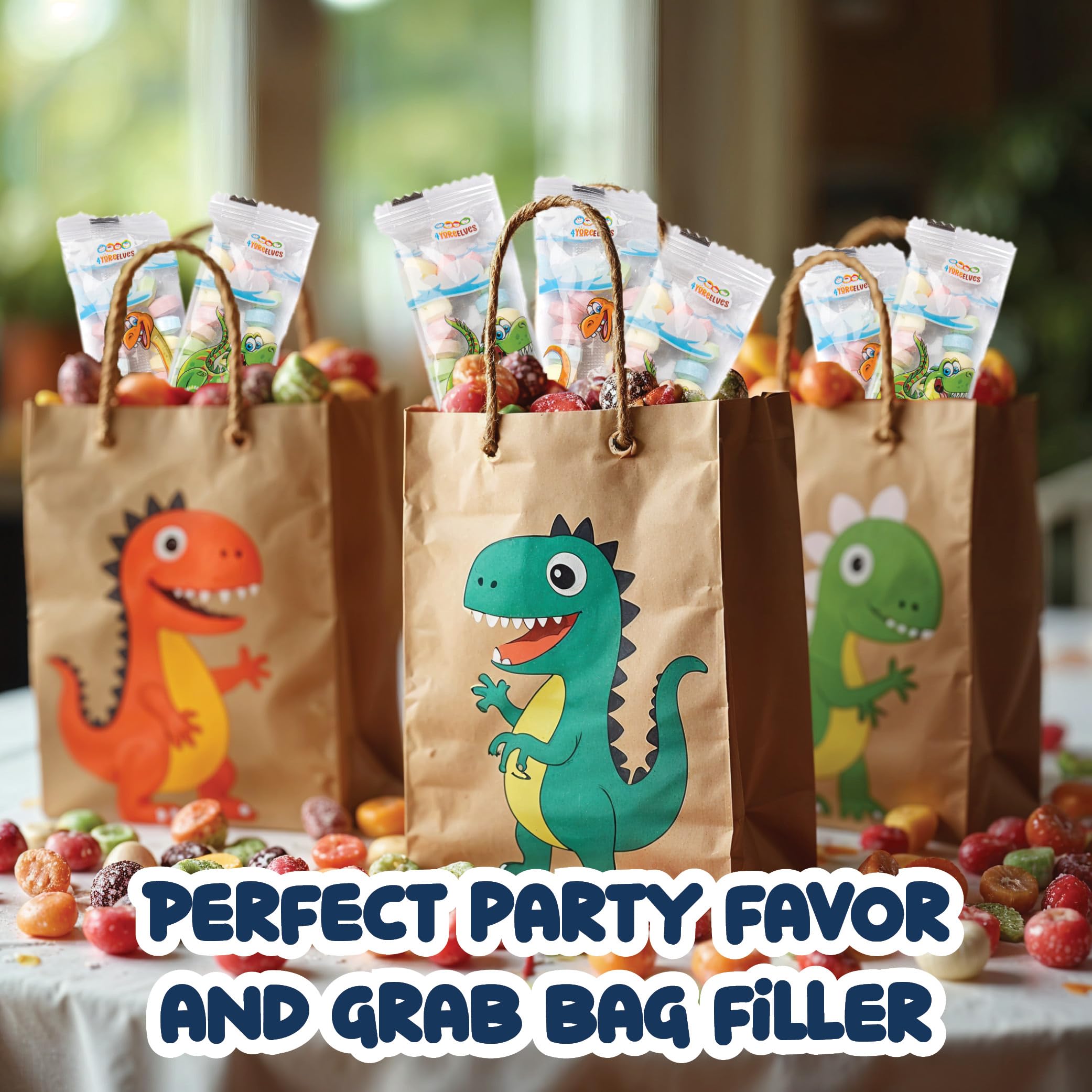 50 Dinosaur Candy Bracelets, Individually Wrapped Dino Snacks, Party Favors