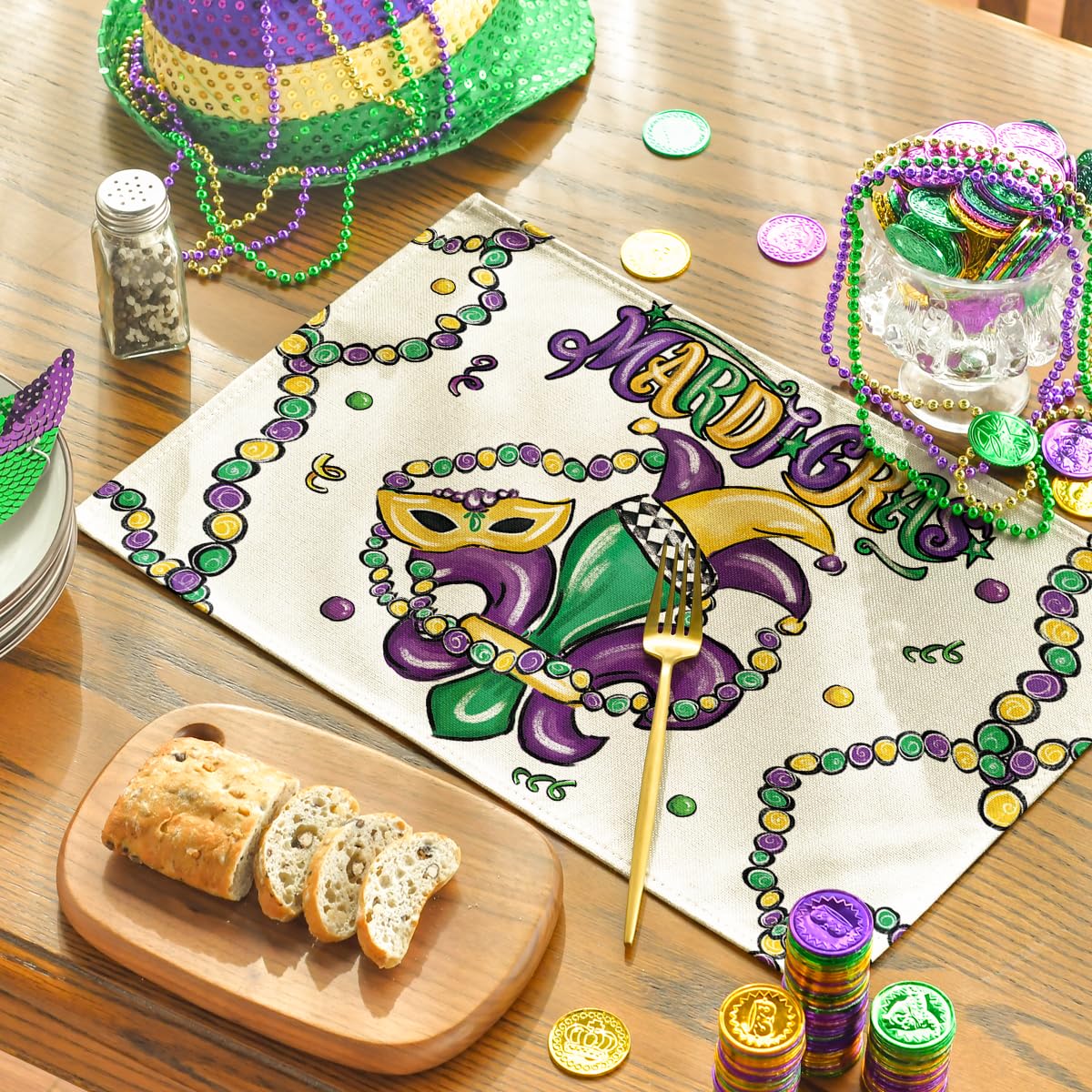 Artoid Mode Iris Jewelry Carnival Mardi Gras Placemats Set of 6, 12x18 Inch Seasonal Festival Holiday Table Mats for Party Kitchen Dining Decoration