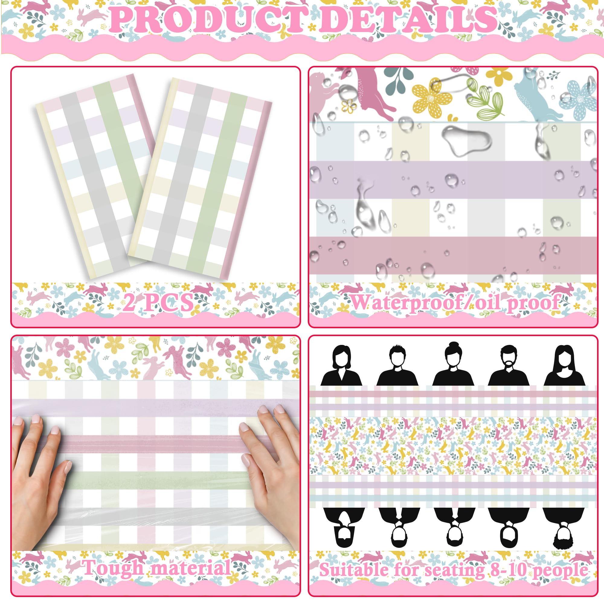 OHOME Easter Decorations - Rabbit Eggs Disposable Plastic Tablecloth Rectangular | Easter Party Decorations Supplies Favors Indoor Outdoor - Spring Holiday Backdrop Banner Table Cover for Home Kitchen
