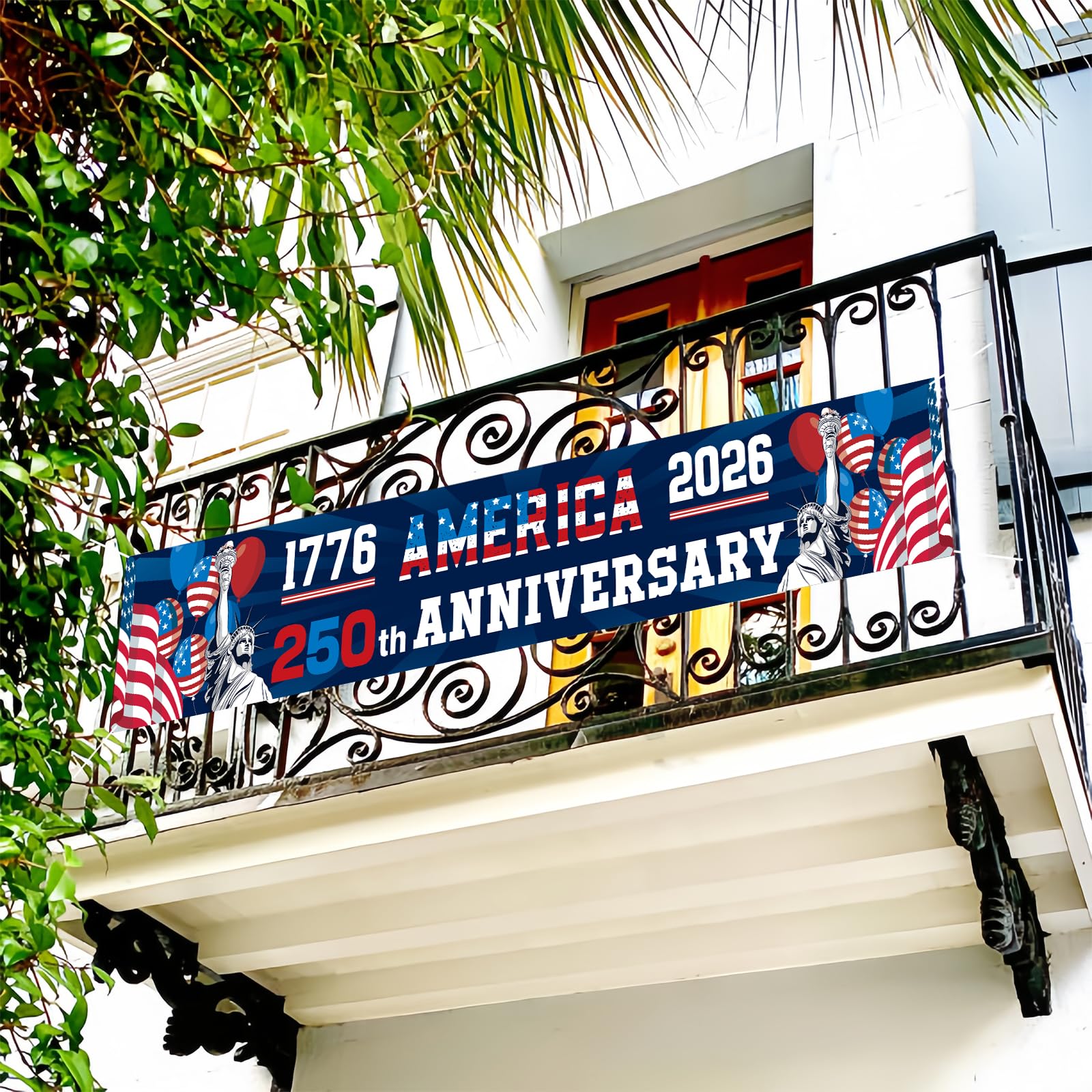 FLUUZE 250th Anniversary American Banner Flag, 4th of July Decorations,1776-2026 USA 250th Birthday Premium Banner with Grommets, Patriotic Decorations for Outdoor, Indoor, Yard, Garden, Porch