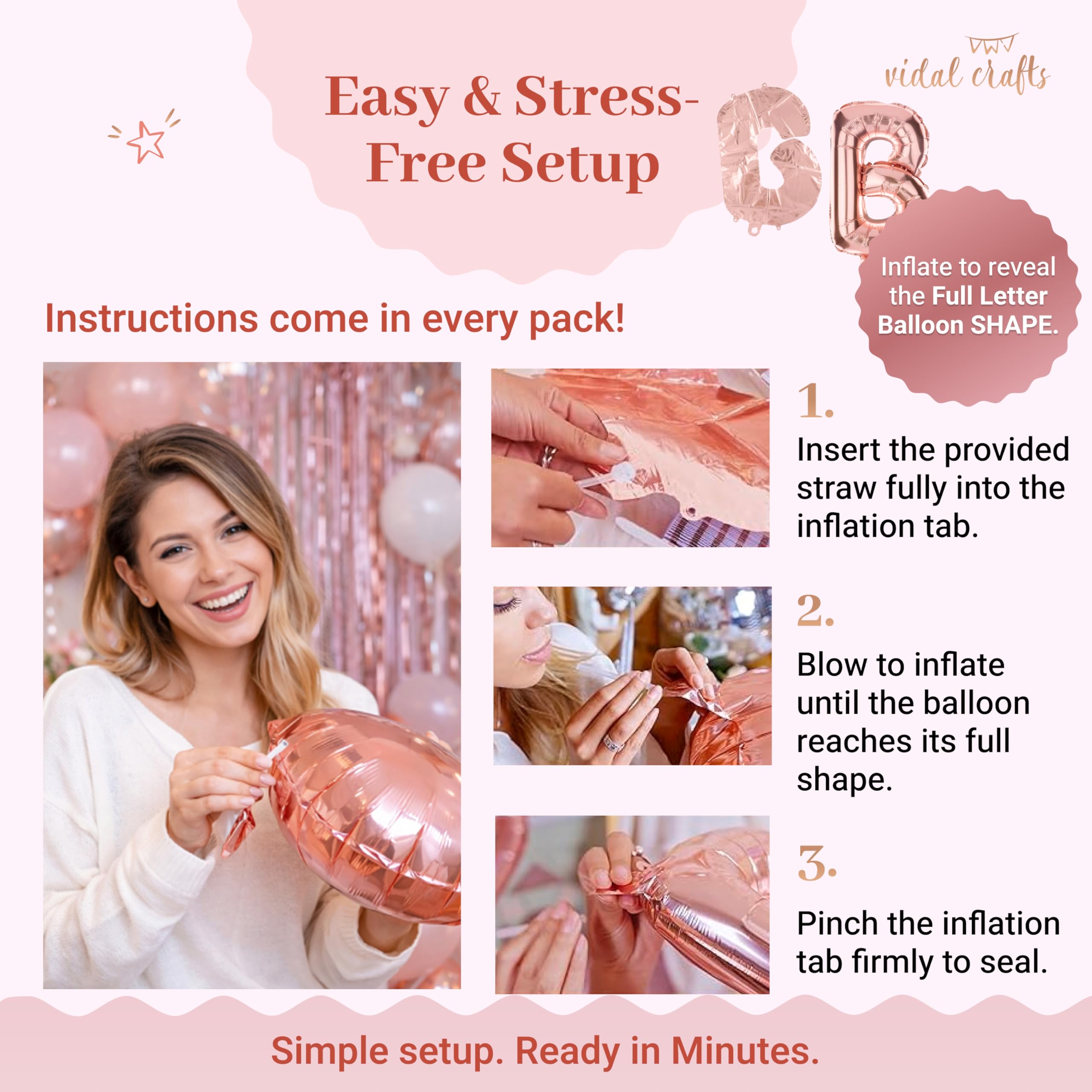 VIDAL CRAFTS Rose Gold Bridal Shower Decorations, 62-Piece Pink Bachelorette Party Decorations with Bride to Be Banner, Confetti Balloons, Bride Sash, Veil, Fringe Curtain & Photo Props