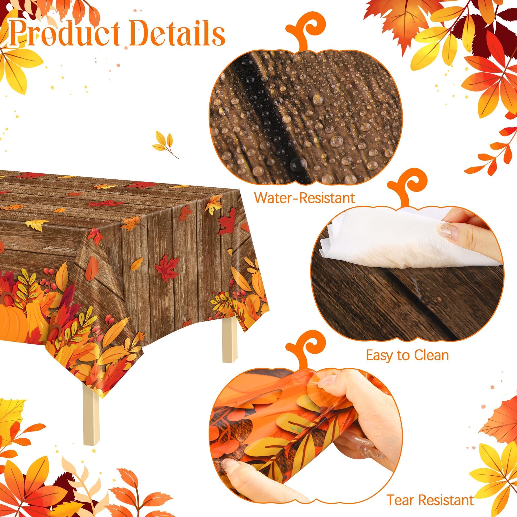 Kochorie 100 Ft x 54 Inch Fall Plastic Tablecloth Roll with Slide Cutter Thanksgiving Pumpkin Maple Leaves Table Cloth Autumn Harvest Party Table Cover Roll for Autumn Events Family Banquet Parties