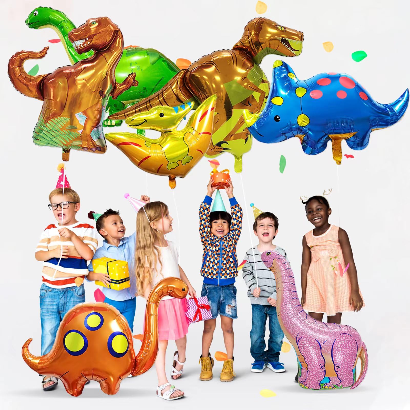 7 Pcs Dinosaur Foil Balloons Giant Dino Mylar Helium Balloons Dinosaur Birthday Balloon for Jungle Dino Theme Party Baby Shower Decorations Supplies