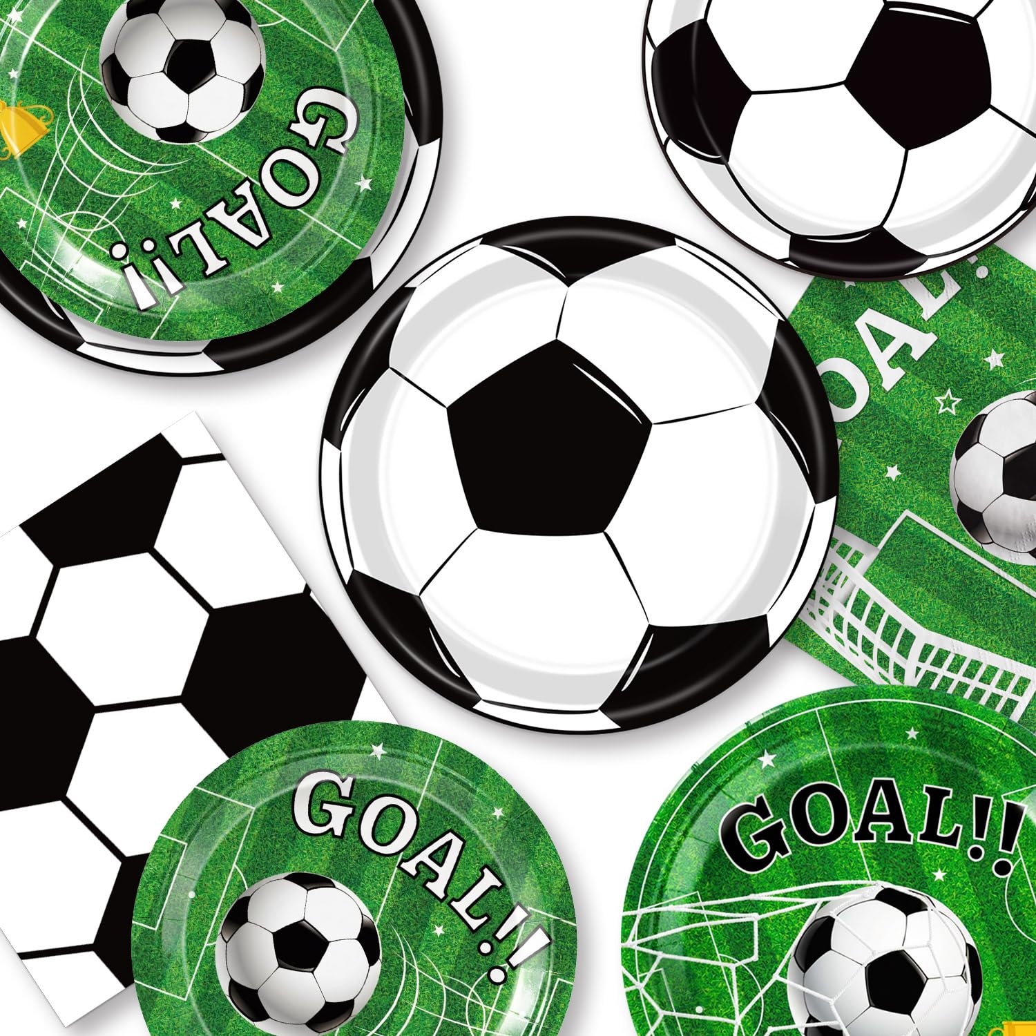 QIYANPAX 72 Pcs Soccer Plates and Napkins, Soccer Birthday Party Decorations Including Dinner Plates, Dessert Plates and Napkins for Sports Soccer Party Decorations, Serves 24