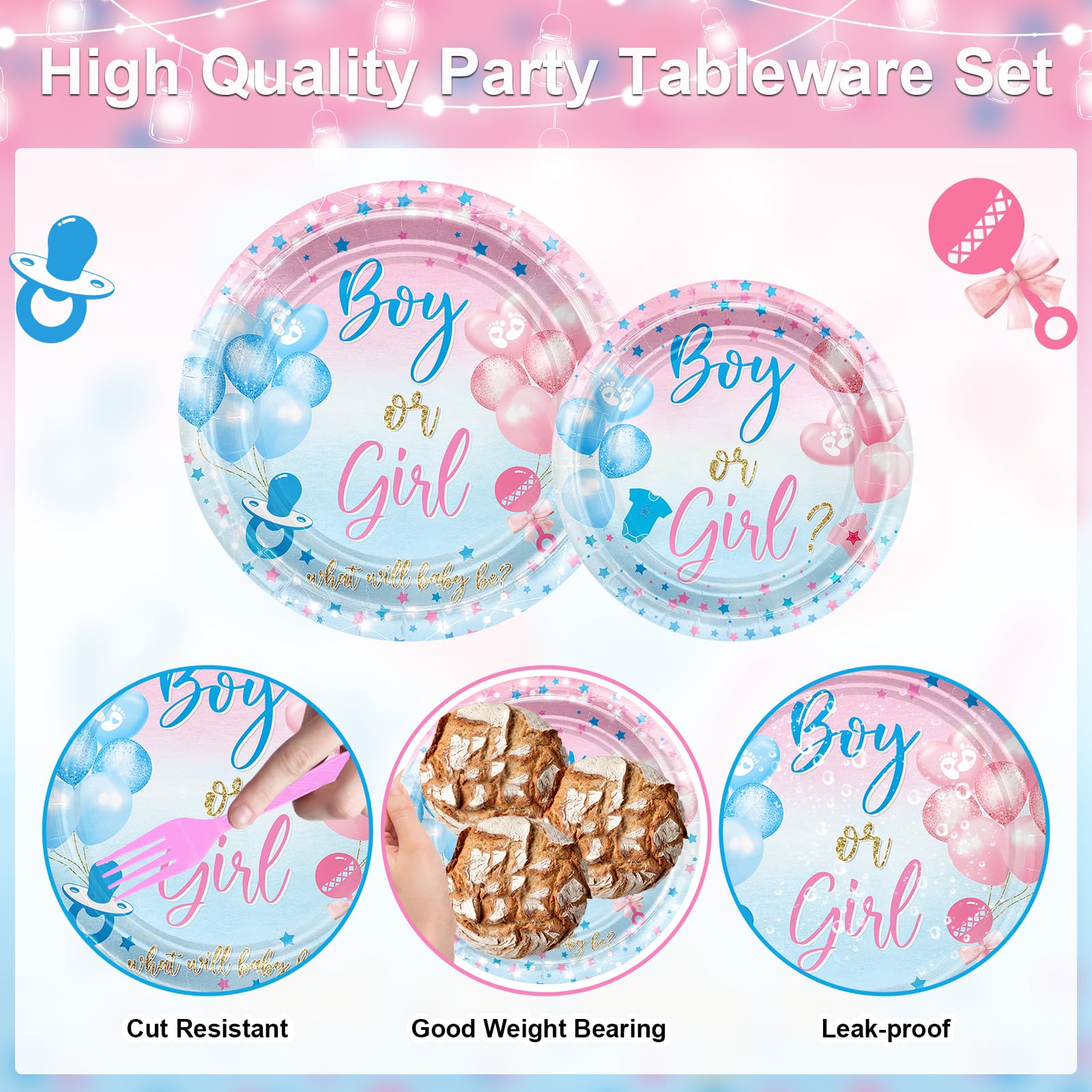 Avezano 192 Pcs Gender Reveal Party Decorations Boy or Girl Plates Napkins Cups Blue and Pink Gender Reveal Party Tableware Set Serve 24