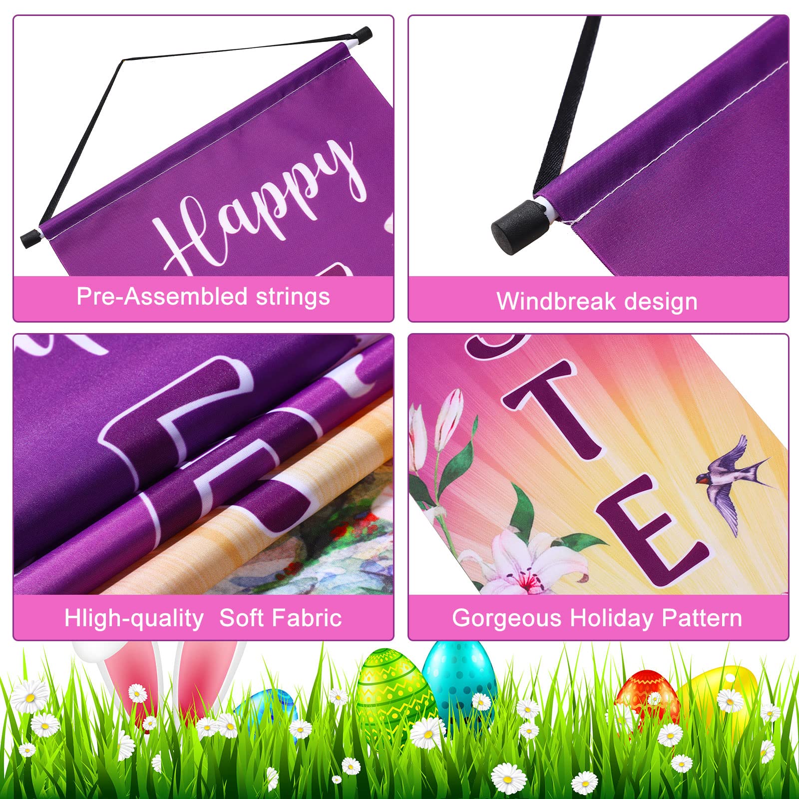 Outus Happy Easter Door Banner He Is Risen Porch Sign Decoration Christian Wall Hanging Banner Jesus Cross Religious Spring Background Photo Prop Backdrop for Home Outdoor Indoor Party Supplies
