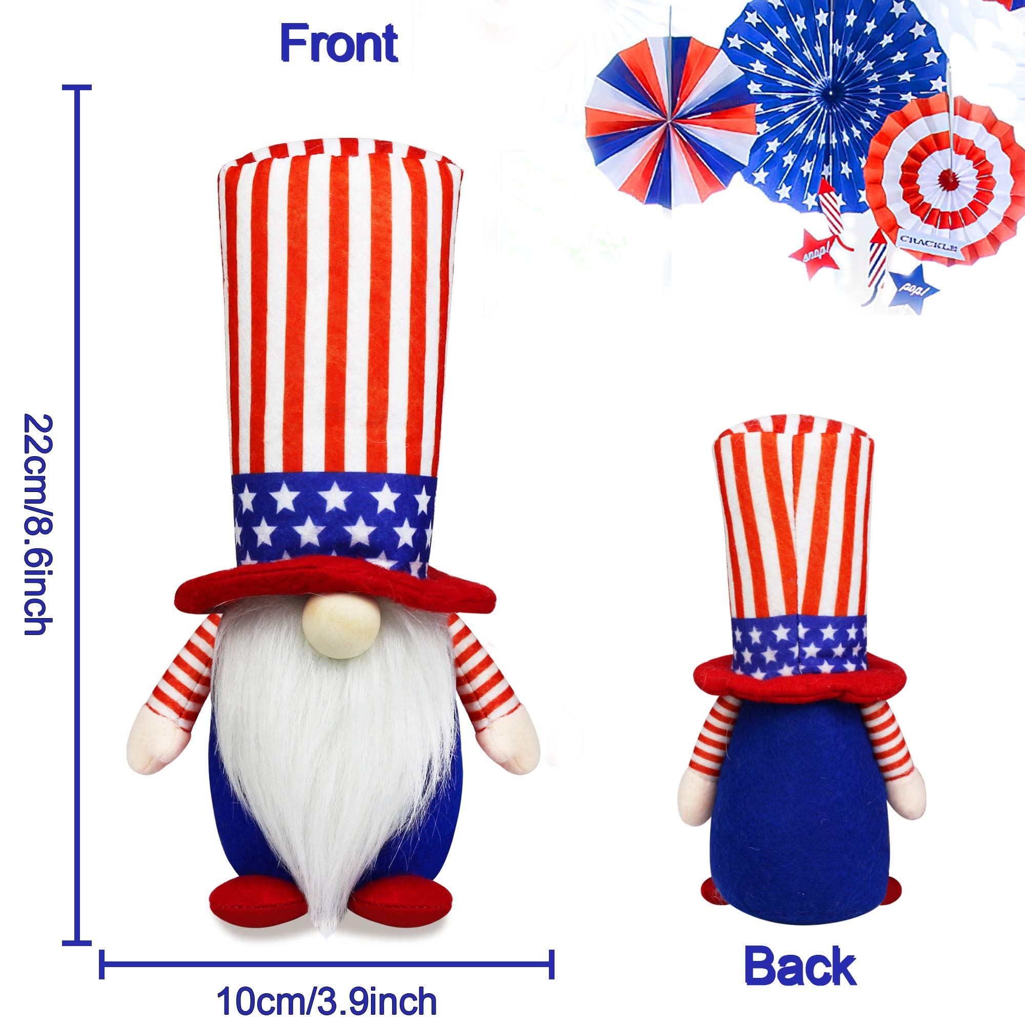 4th of July Patriotic Gnomes Decorations, 2 PCS Handmade Mr & Mrs USA Swedish Tomte Gnomes Plush Table Ornaments Gift for Independence Day Memorial Day Presidents Day Veterans Day Armed Forces Day