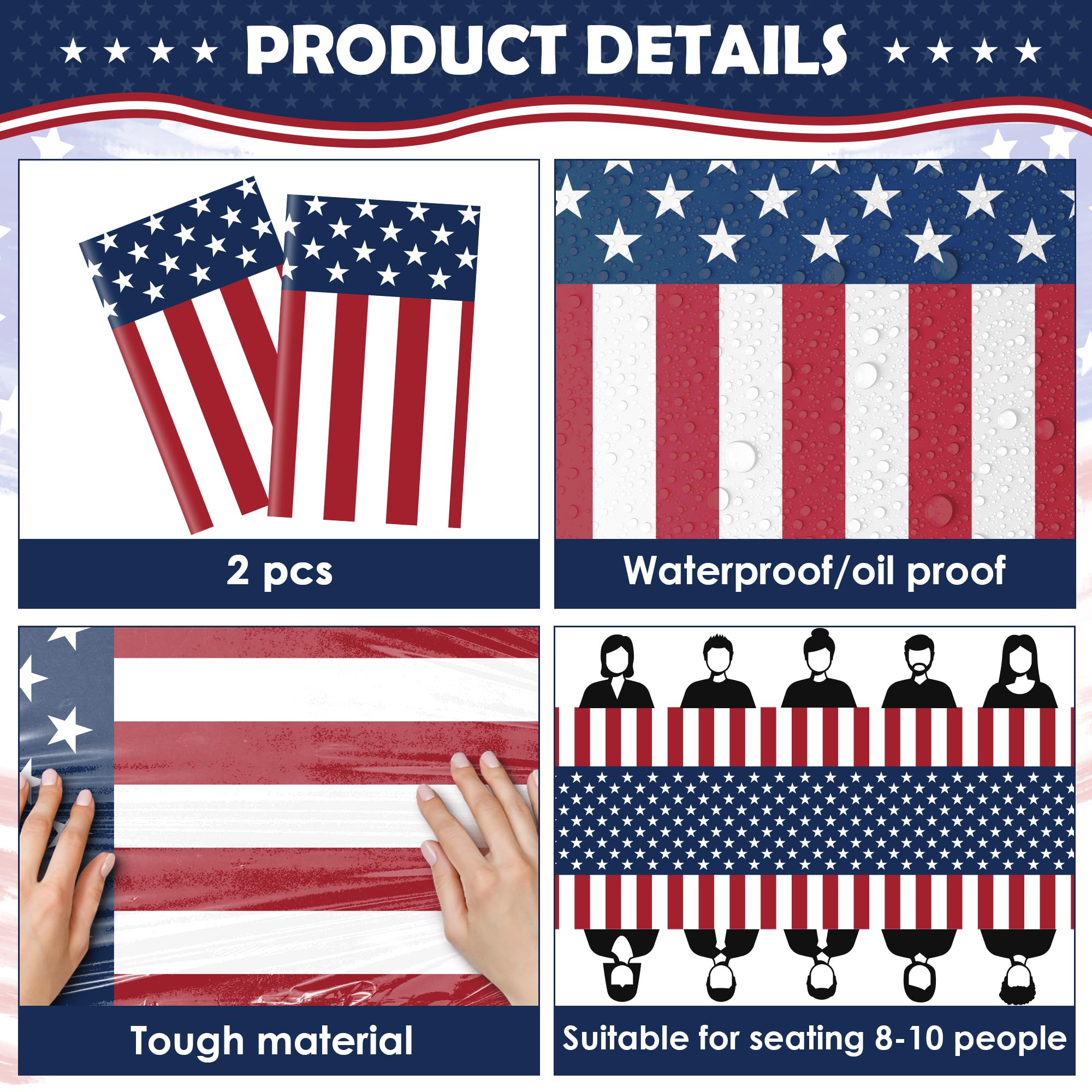 OHOME 4th of July Decorations - Patriotic American Flag Plastic Tablecloth | Fourth of July Accessories Memorial Day Decor for Home Outdoor Outside Party Favors,54"x108",2 Pack
