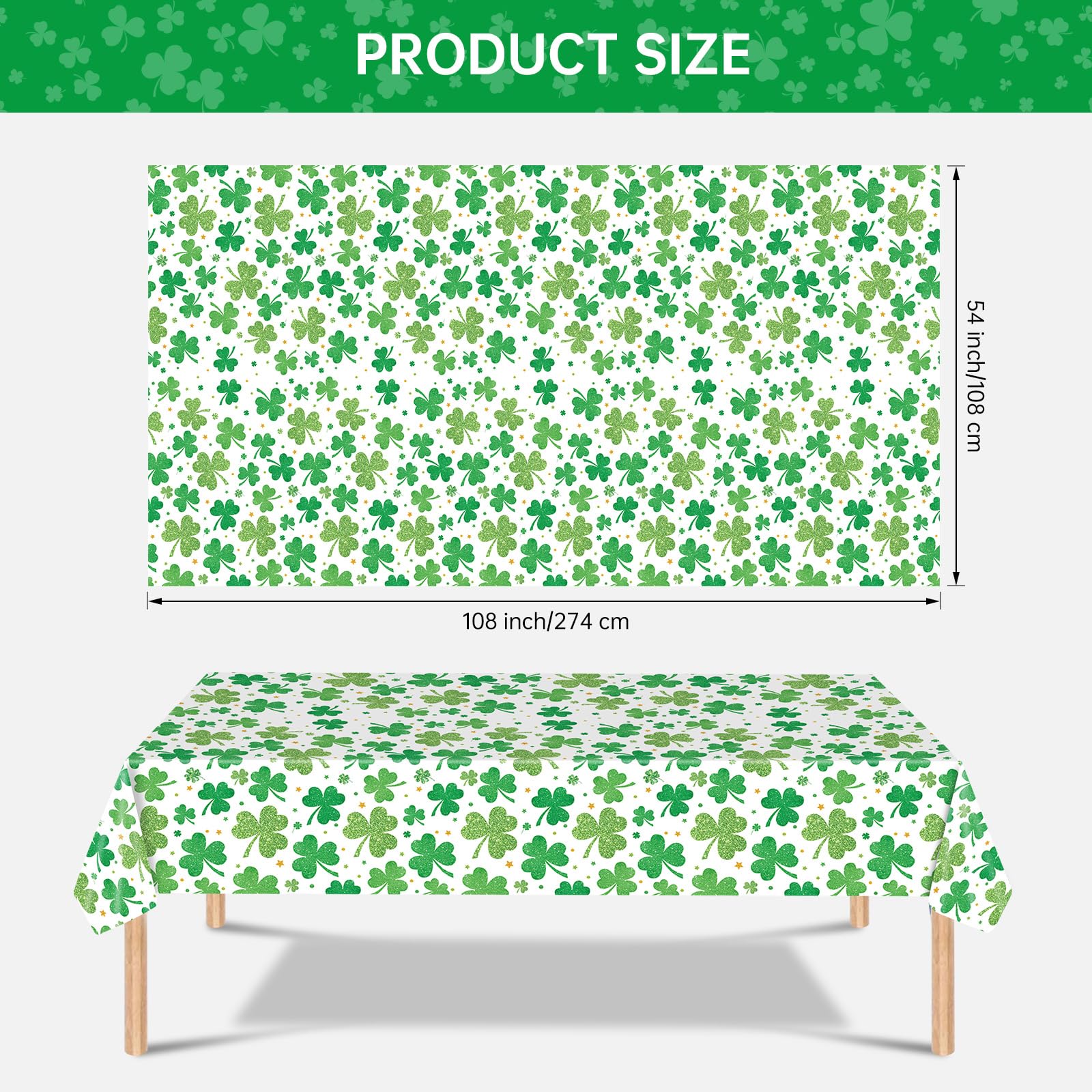 3 Pack St Patricks Day Tablecloth - Lucky Green Shamrock St Patrick's Tablecloths Set, Disposable Plastic St Patrick Table Cloth Cover for Happy St. Patrick's Day Dinner Table Decor Party Supplies
