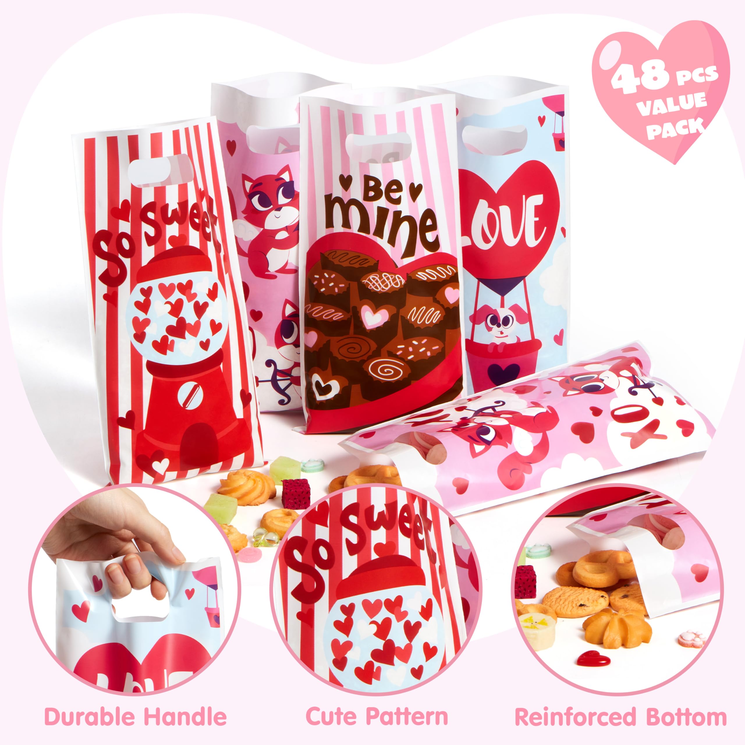 JOYIN 48 Pcs Valentines Day Gift Bags, Goodie Bags with Foam Stickers ,Treat Bag for Valentine Party Favors Gifts,Kids Party Favor Supplies, Classroom Exchange Prizes