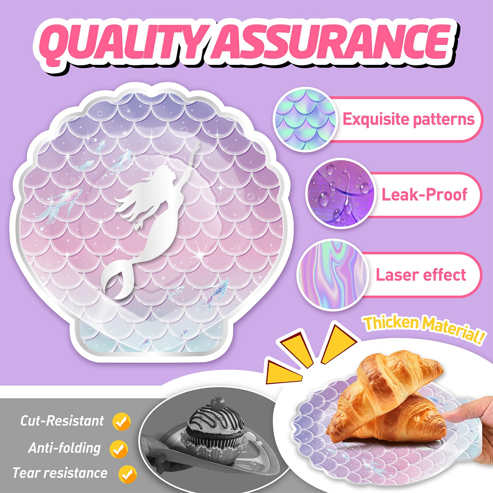 146Pcs Shell Plates and Napkins Iridescent Mermaid Party Supplies Includes Plates, Napkin, Fork, Cup, Straw, Tablecloth, Banner Seashell for Under the Sea Birthday Party Decorations, Serves 24