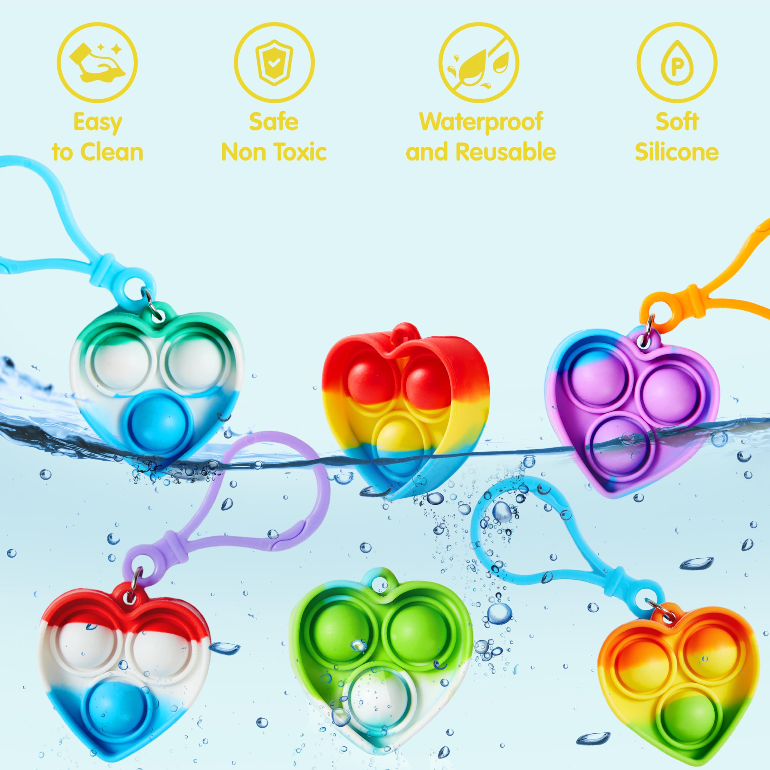 JOYIN Heart Pop Fidget Keychain 30 Pack Pop Fidget Toys Bulk Party Favors for Kids 4-8,8-12 Years, Halloween Birthday Goodie Bags Stuffers Back to School Gifts Classroom Prizes Sensory Toys
