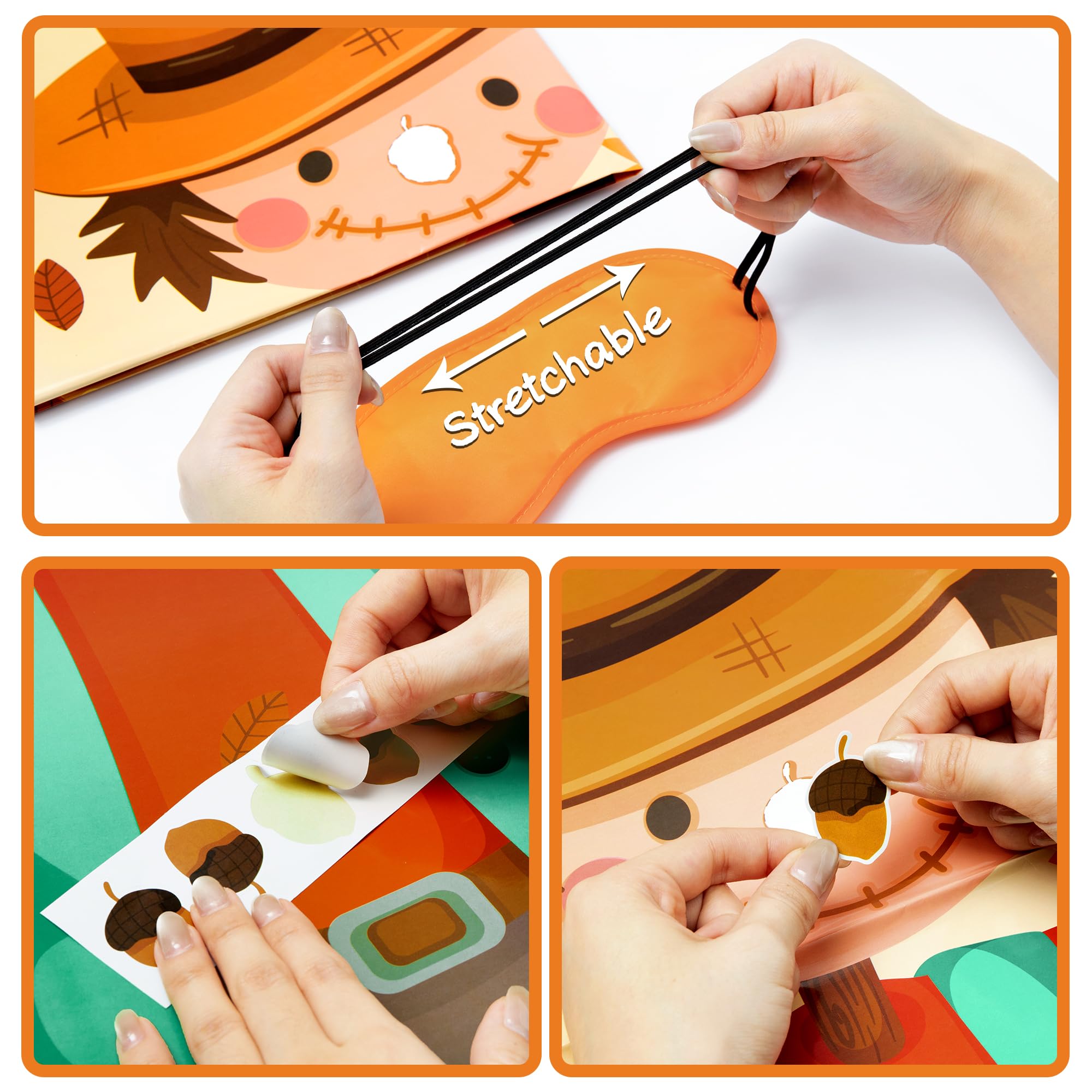 EmmgHen Fall Themed Pin the Nose On the Scarecrow Party Game Poster with 24 Pcs Acorn Stickers Fun Autumn Harvest Party Activity Decorations Supplies for Thanksgiving Halloween Fall Festivals Birthday